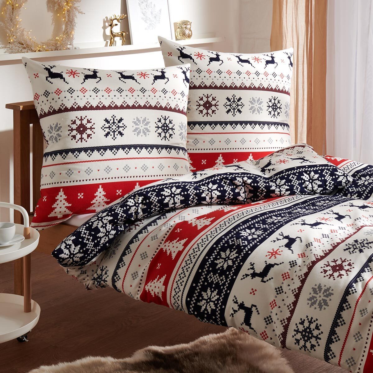 TRAUMSCHLAF Bettwäsche Norweger Hirsch, Flanell, 3 teilig, Flanell-Winterbe günstig online kaufen