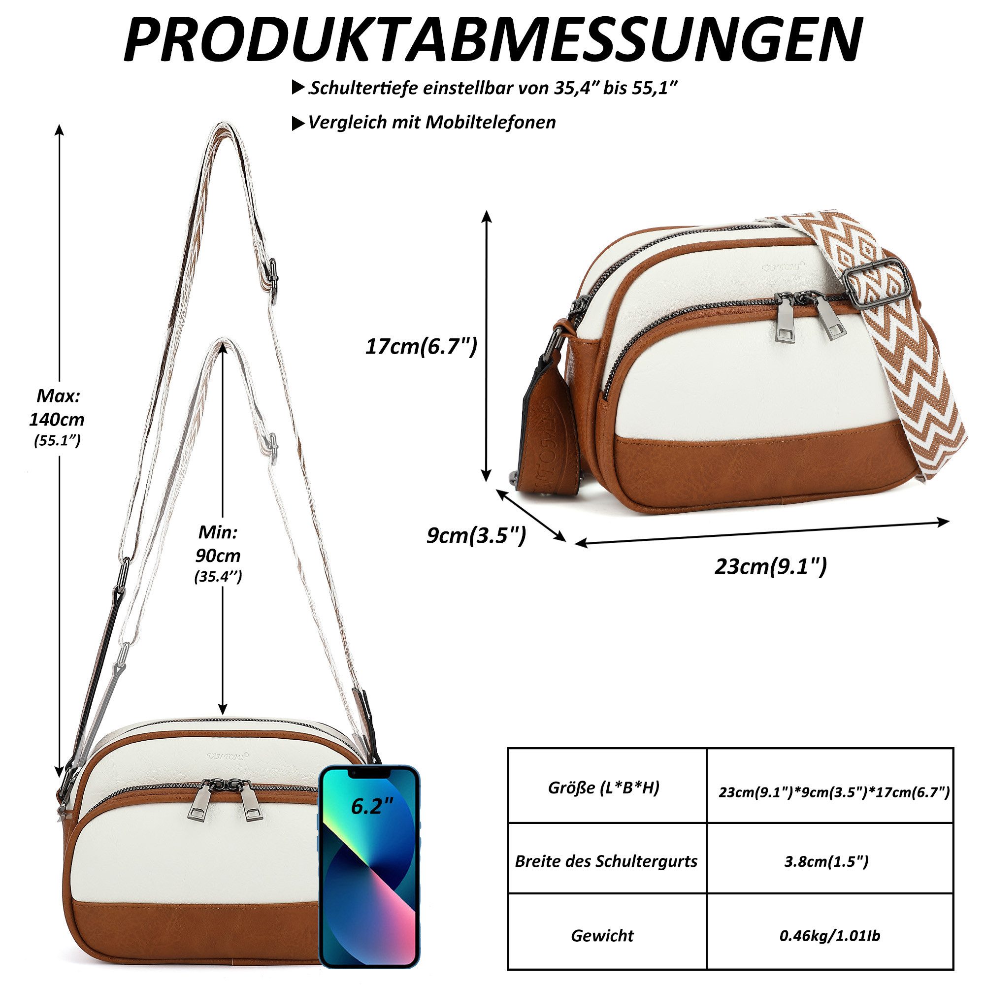 TAN.TOMI Schultertasche Damen Umhängetasche mittelgroß Handtasche mit Verstelbaar, Weich Breiter Gurt für Pendeln Reise Campus Verabredungen