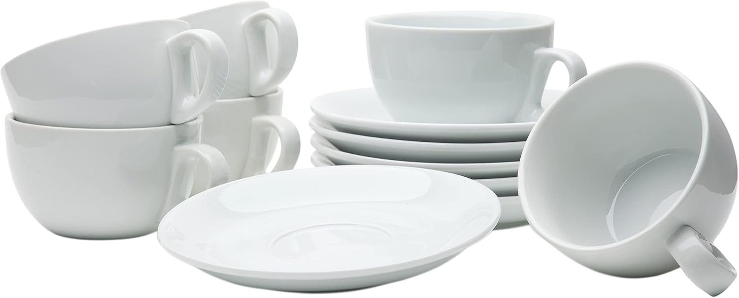 Gastro Spirit Cappuccinotasse 12tlg. Cappuccino Tassen Set 280 ml, weiß, Porzellan, Italia Serie, 12-tlg., Keramik, extra dicke Wandstärke