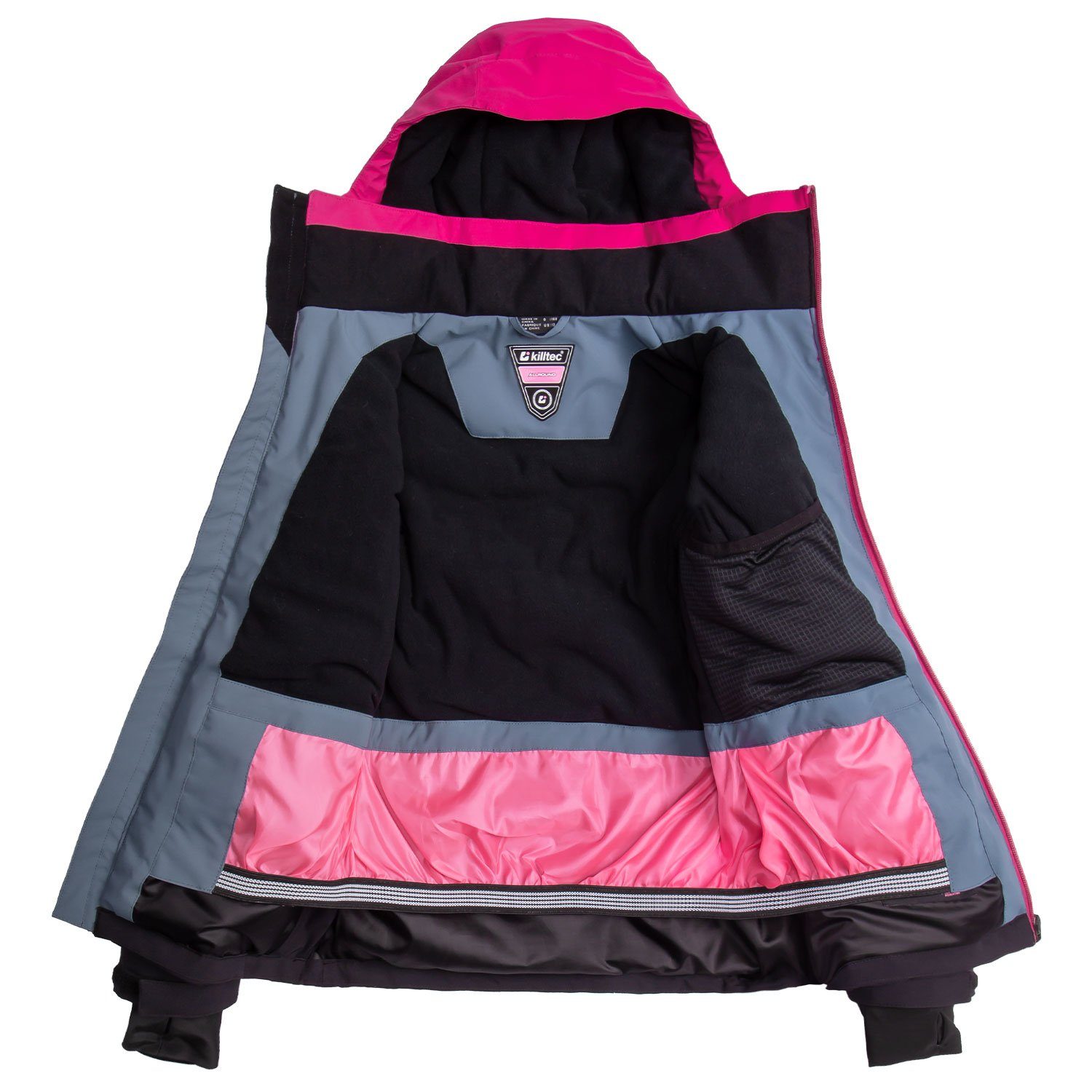 Killtec Skianzug Mädchen Skijacke + Skihose (Gr. 176, blaugrau/pink), Schneefang - Kinschutz -Skipasstasche - abnehmbare Hosenträger