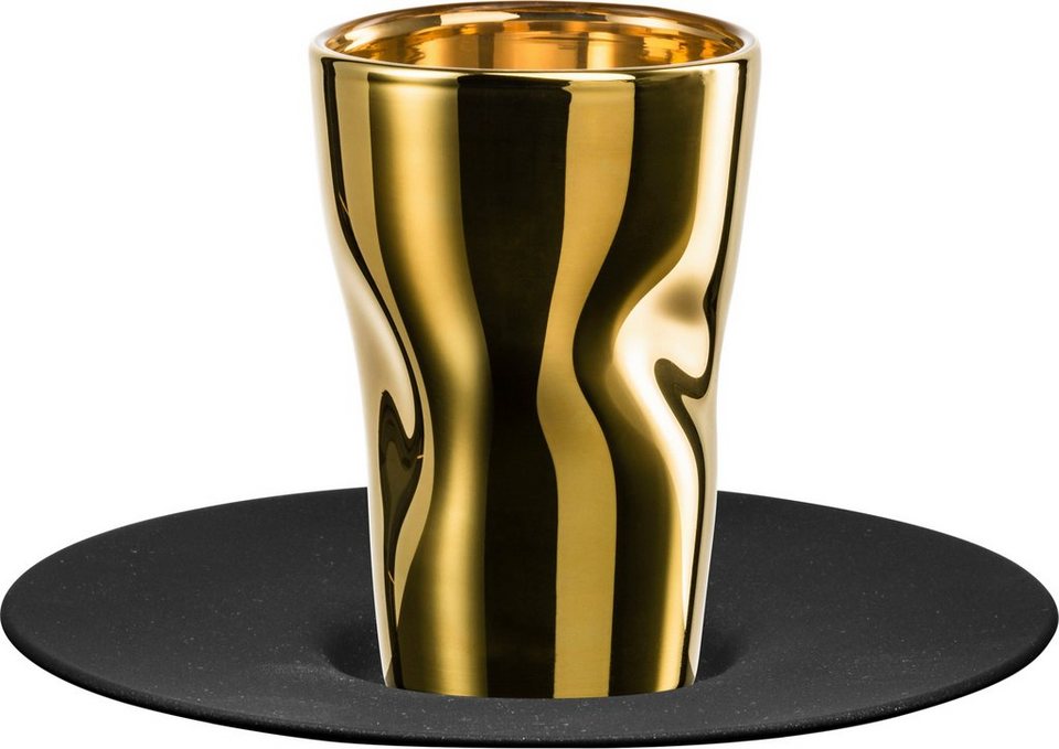 Eisch Espressoglas UNIK, Borosilikatglas, Espressoglas mit Untertasse,  veredelt mit Echtgold, 100 ml