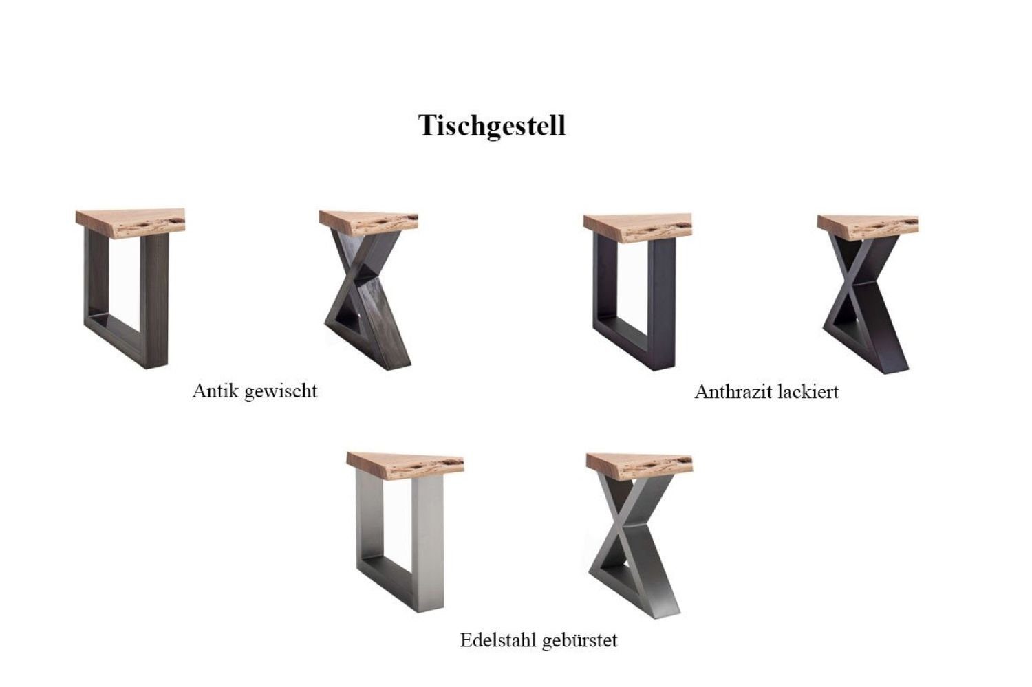 MCA furniture Couchtisch Cartagen, Baumkante quadratisch grau X-Form Akazie-massiv