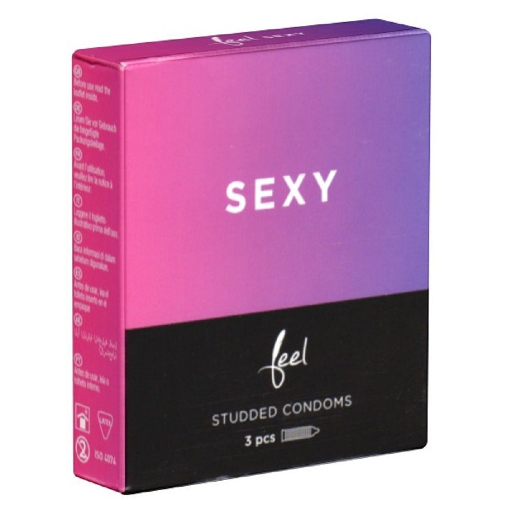 Feel Kondome Sexy - Perlnoppen Packung mit, 3 St., Noppenkondome für einen intensiven Orgasmus, zart genoppte Kondome mit stimulierender Struktur für Frauen