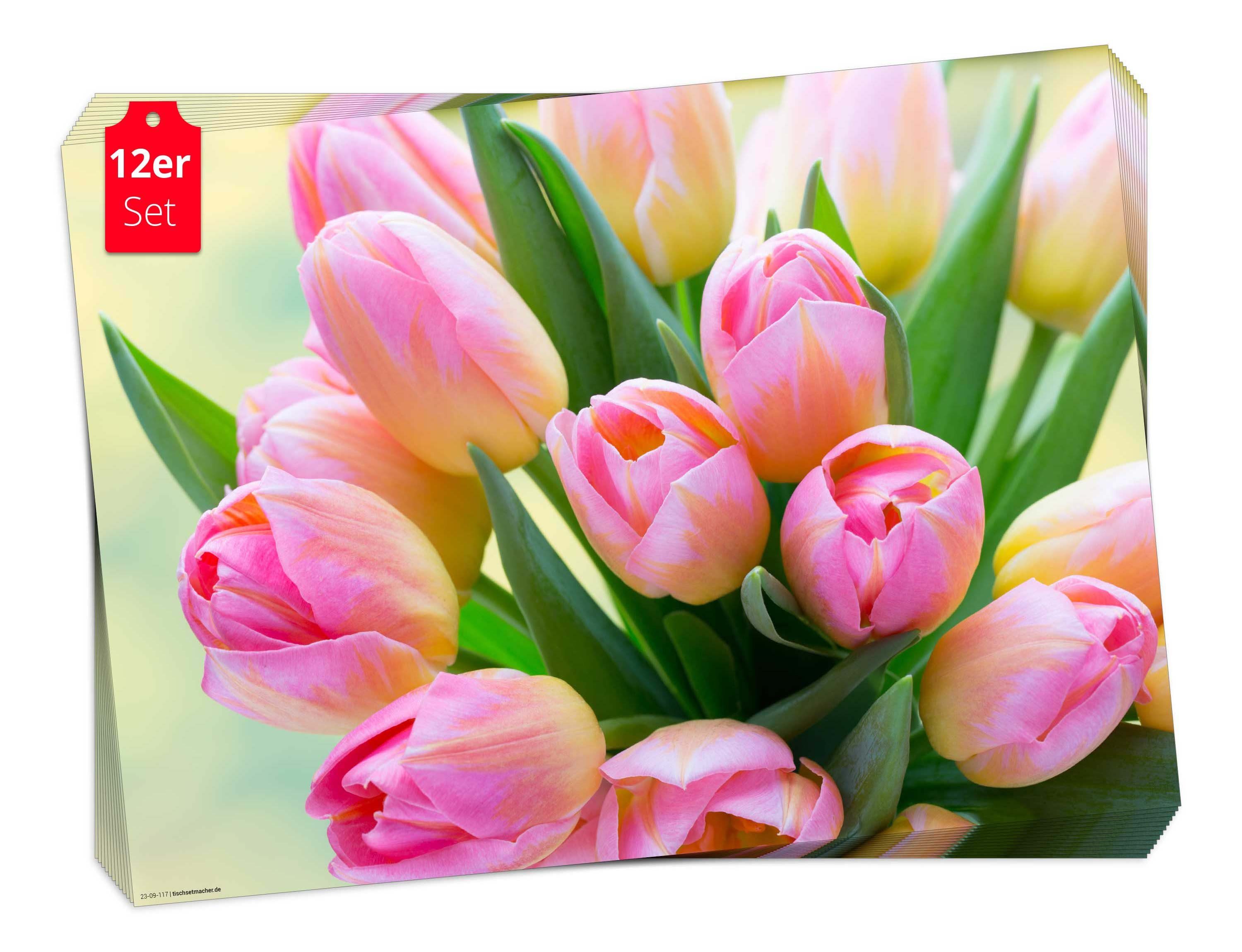Platzset, Tischset Frühling, Ostern & Blumen - Tulpe Menton, Tischsetmacher, (aus Naturpapier in Aufbewahrungsmappe, 12-St., 44 x 32 cm / rosa), Made in Germany
