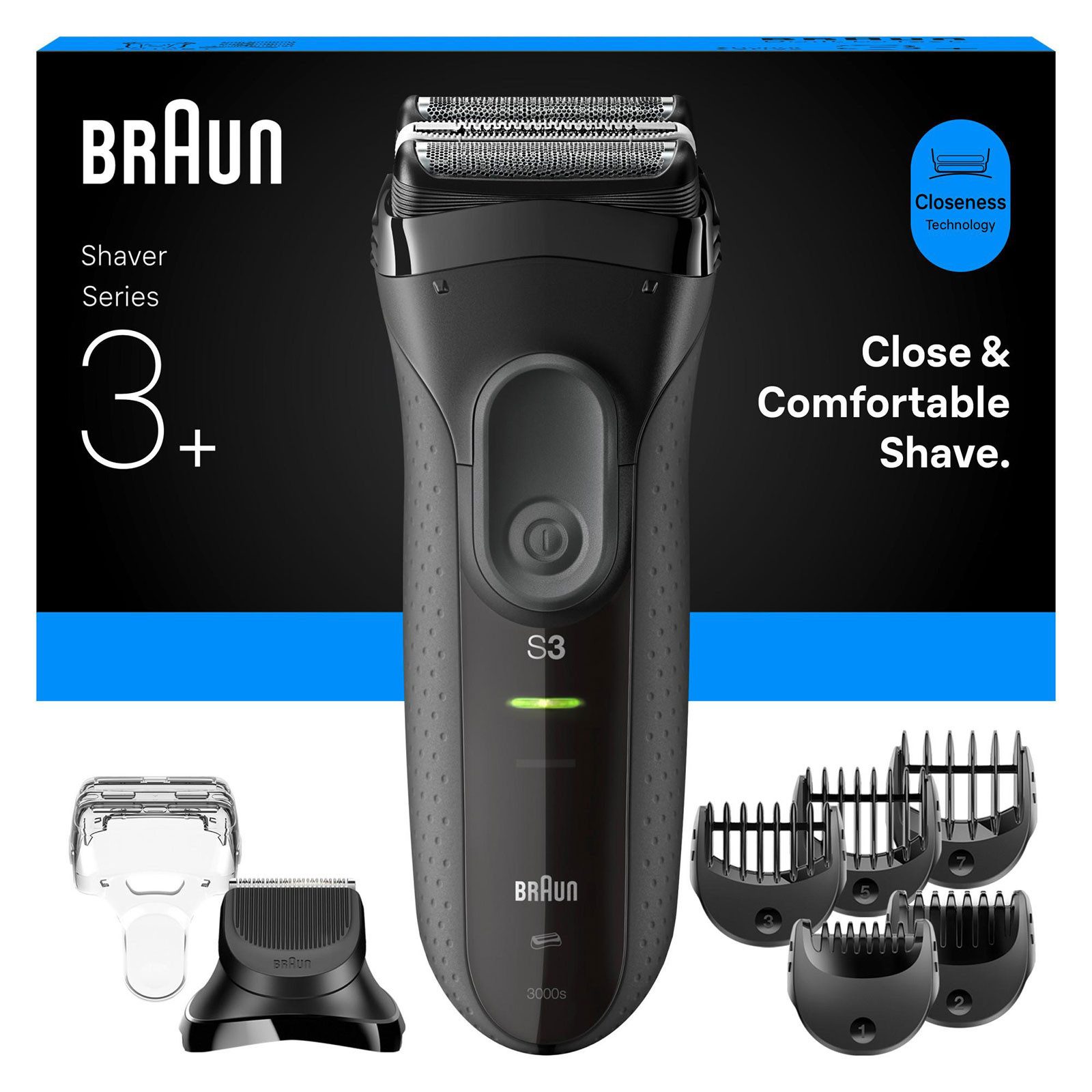 Braun Elektrorasierer 3000BT, Wasserdicht, kabellos, inklusive Trimmer und Aufsätzen