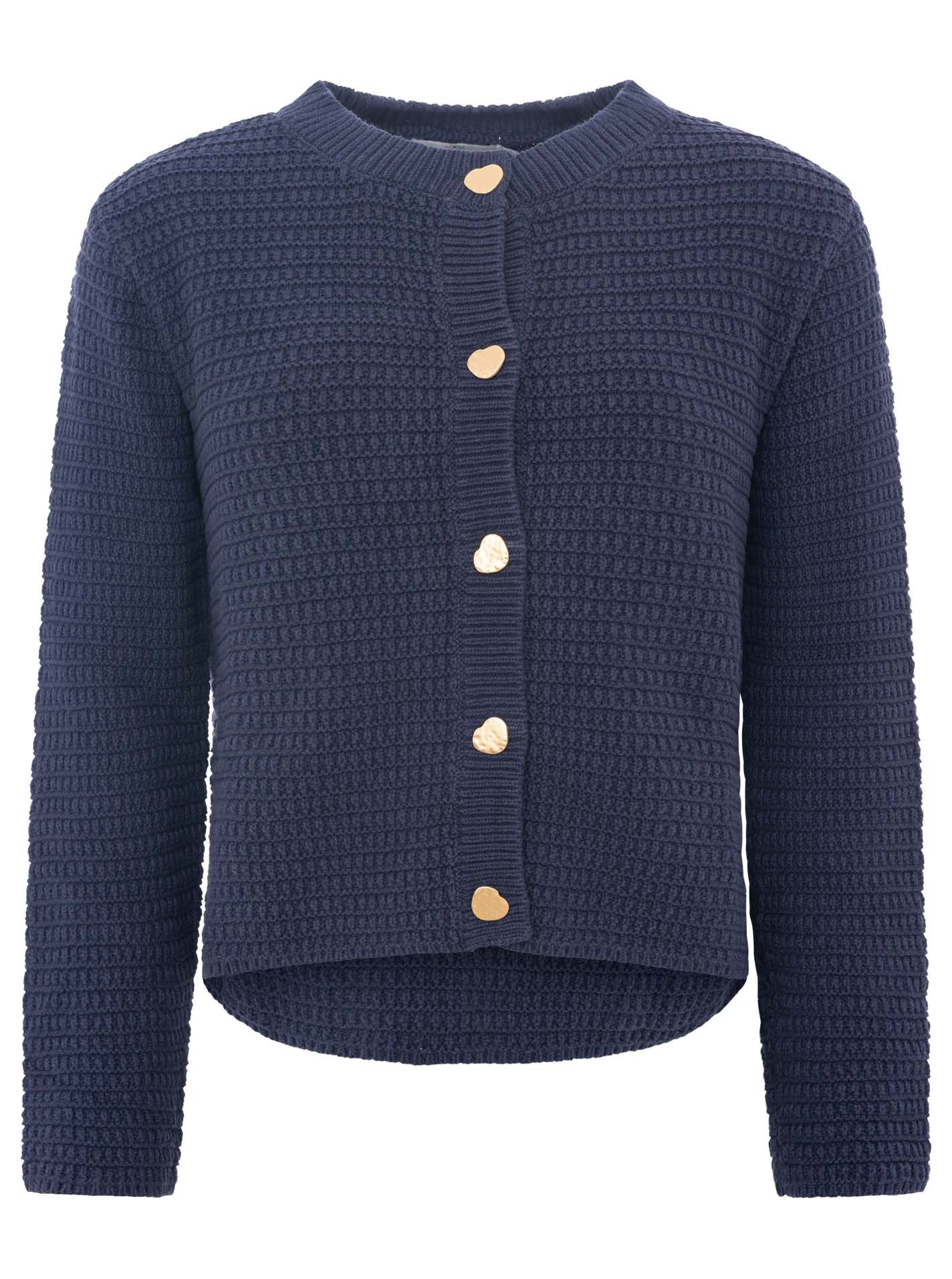 Zwillingsherz Strickjacke "Herz Knopf" mit Lockstrickmuster und Herzknöpfen in goldfarben
