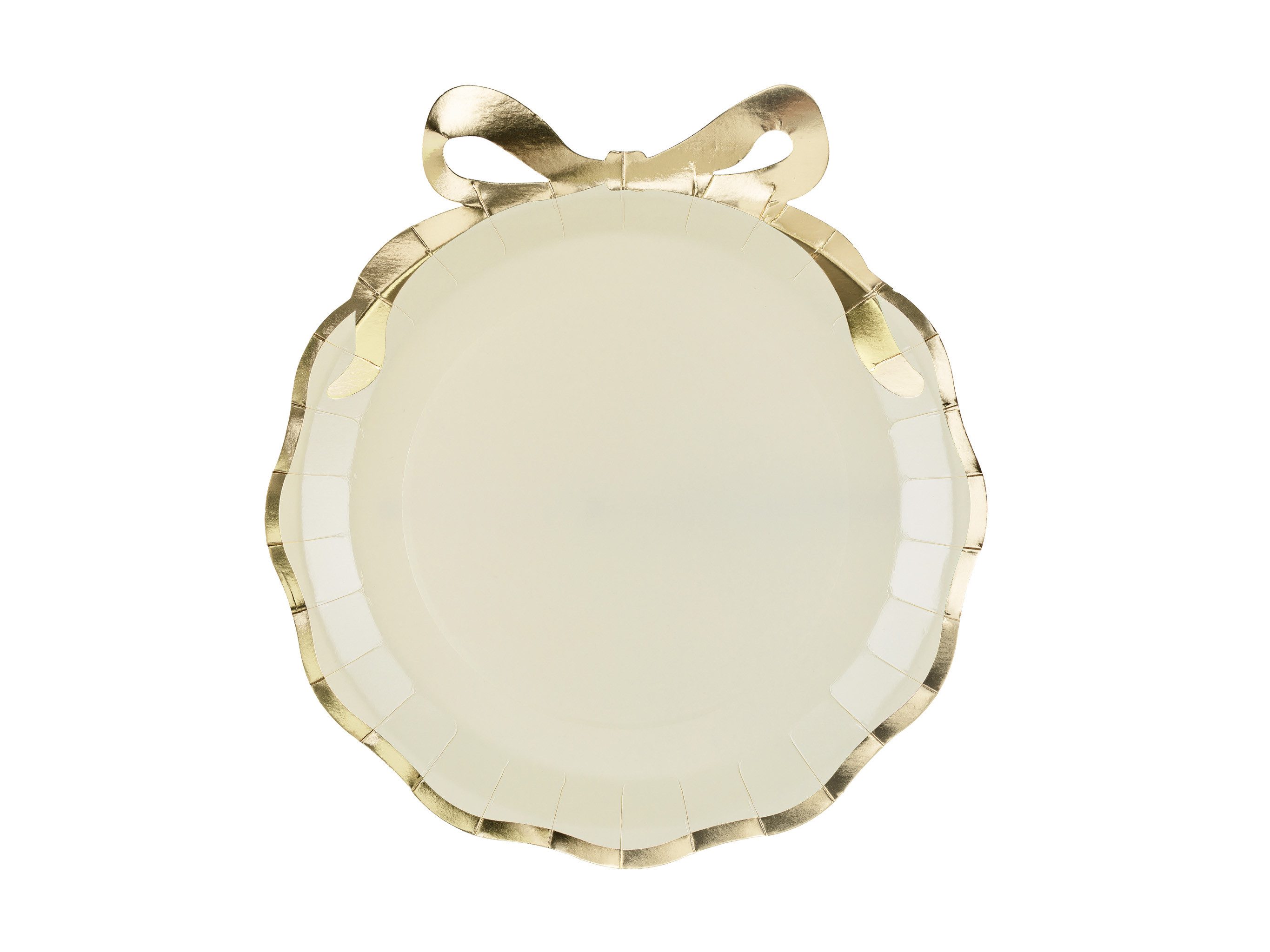 partydeco Pappteller, Pappteller 24x26,8cm mit Schleife 6er Set - Beige Gold