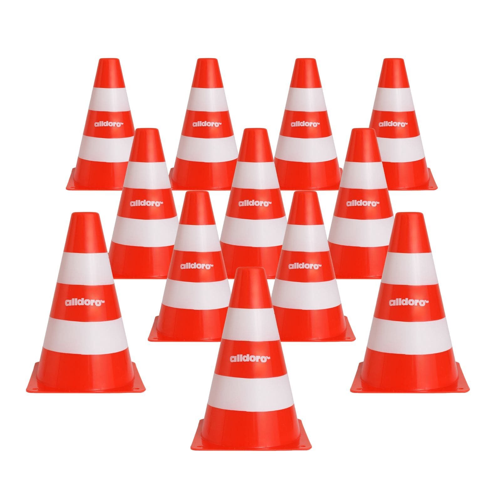 alldoro Pylonen 12er Set für Kinder, Kunststoff-Leitkegel orange-weiß, 18 cm hoch, Verkehrshütchen für Spiel, Sport, Freizeit & Verkehrserziehung