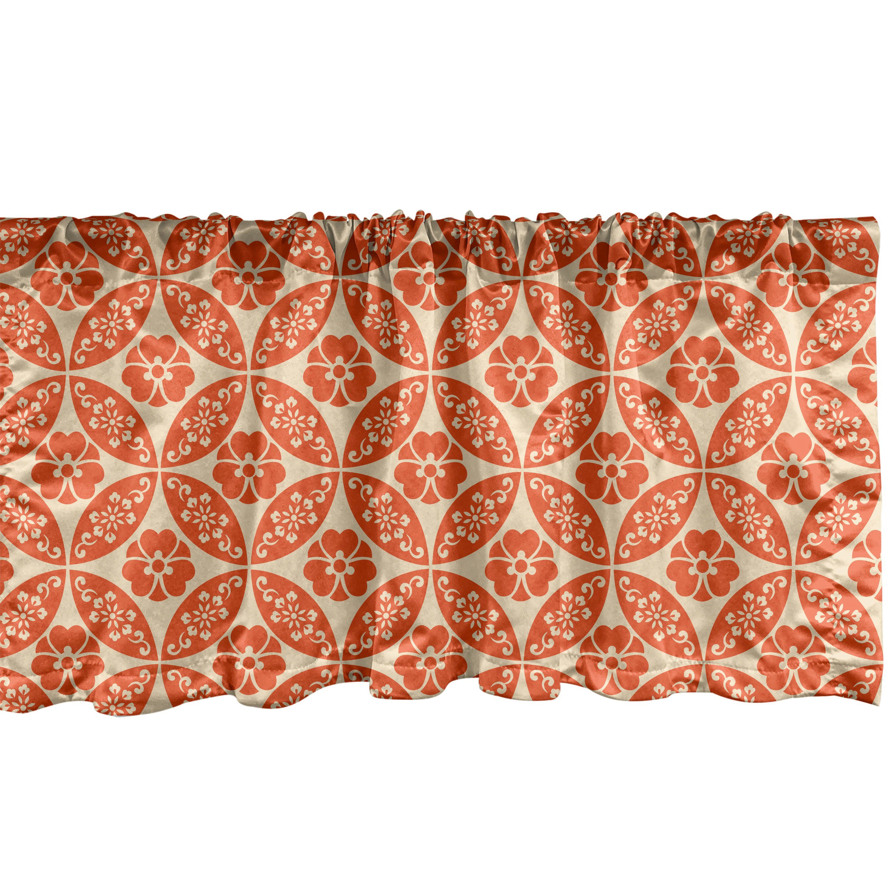 Scheibengardine Vorhang Volant für Küche mit Microfaser, japanische Abakuhaus, Blumen Geometrisch Stangentasche, Schlafzimmer Dekor