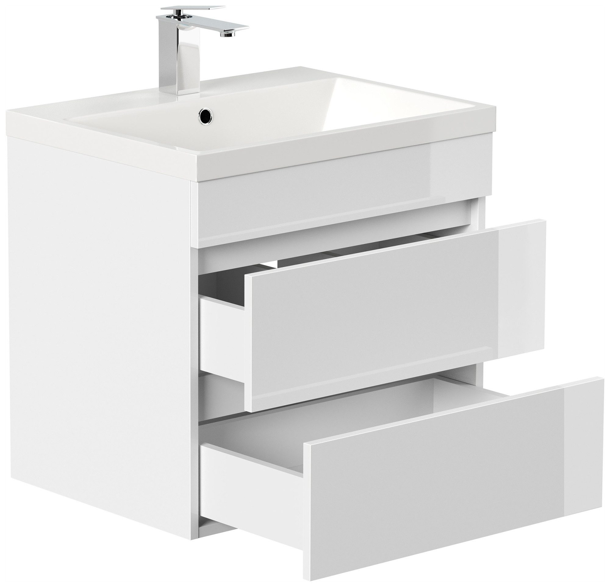 Magnolia Home Waschtisch Badmöbel Via 60 SoftClose weiss hochglanz mit grifflosen Schubladen – Bild 4 von 5