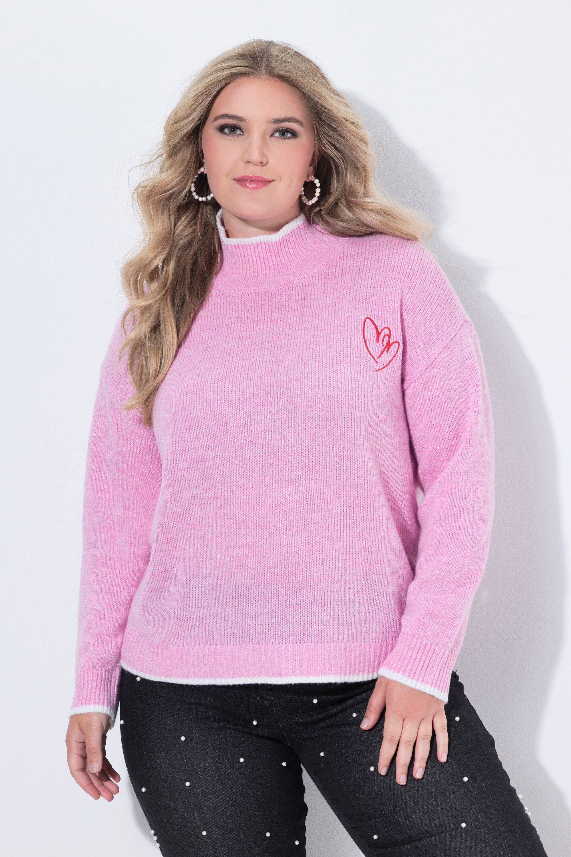 MIAMODA Rollkragenpullover Pullover gesticktes Herz Stehkragen günstig online kaufen