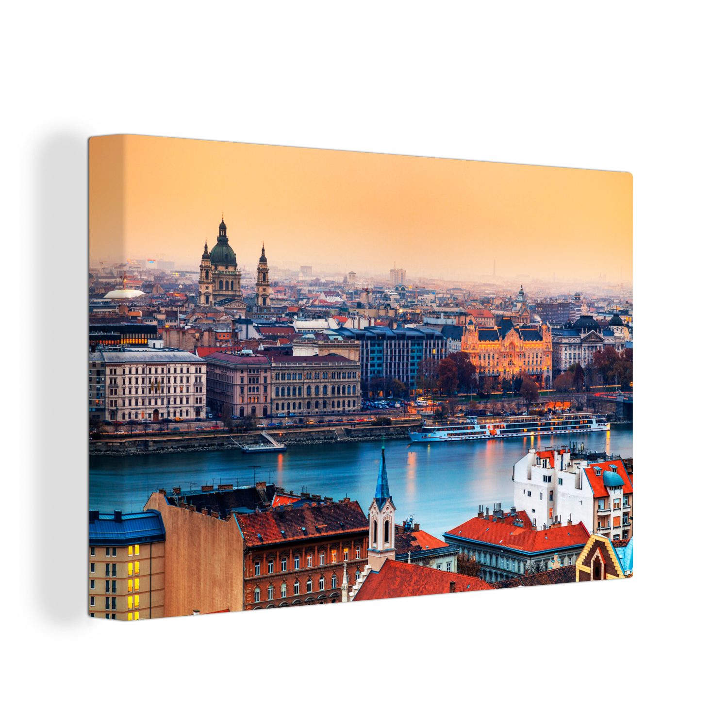 OneMillionCanvasses® Leinwandbild Budapest - Haus - Fluss, (1 St), Wandbild Leinwandbilder, Aufhängefertig, Wanddeko, 30x20 cm