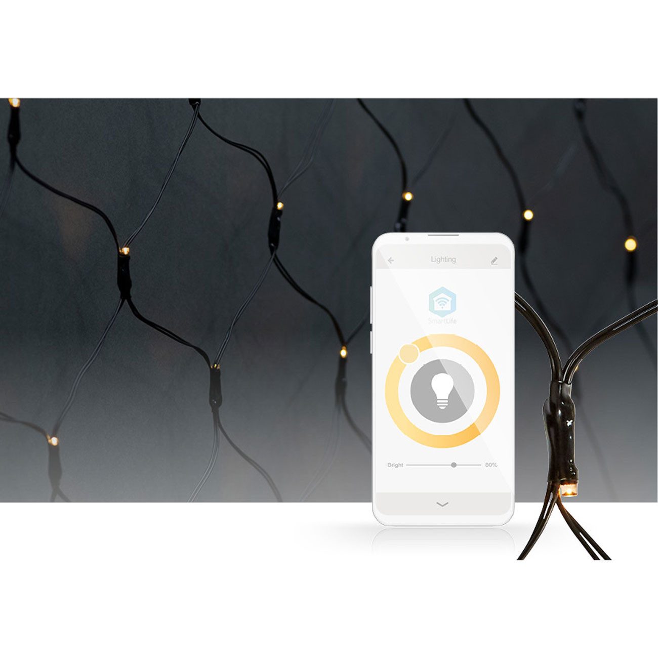 Nedis LED-Lichternetz WLAN LED Lichternetz 3x3m: Smart-Steuerung via App, Alexa & Google, Dimmbar und 7 vordefinierte Leuchtmuster