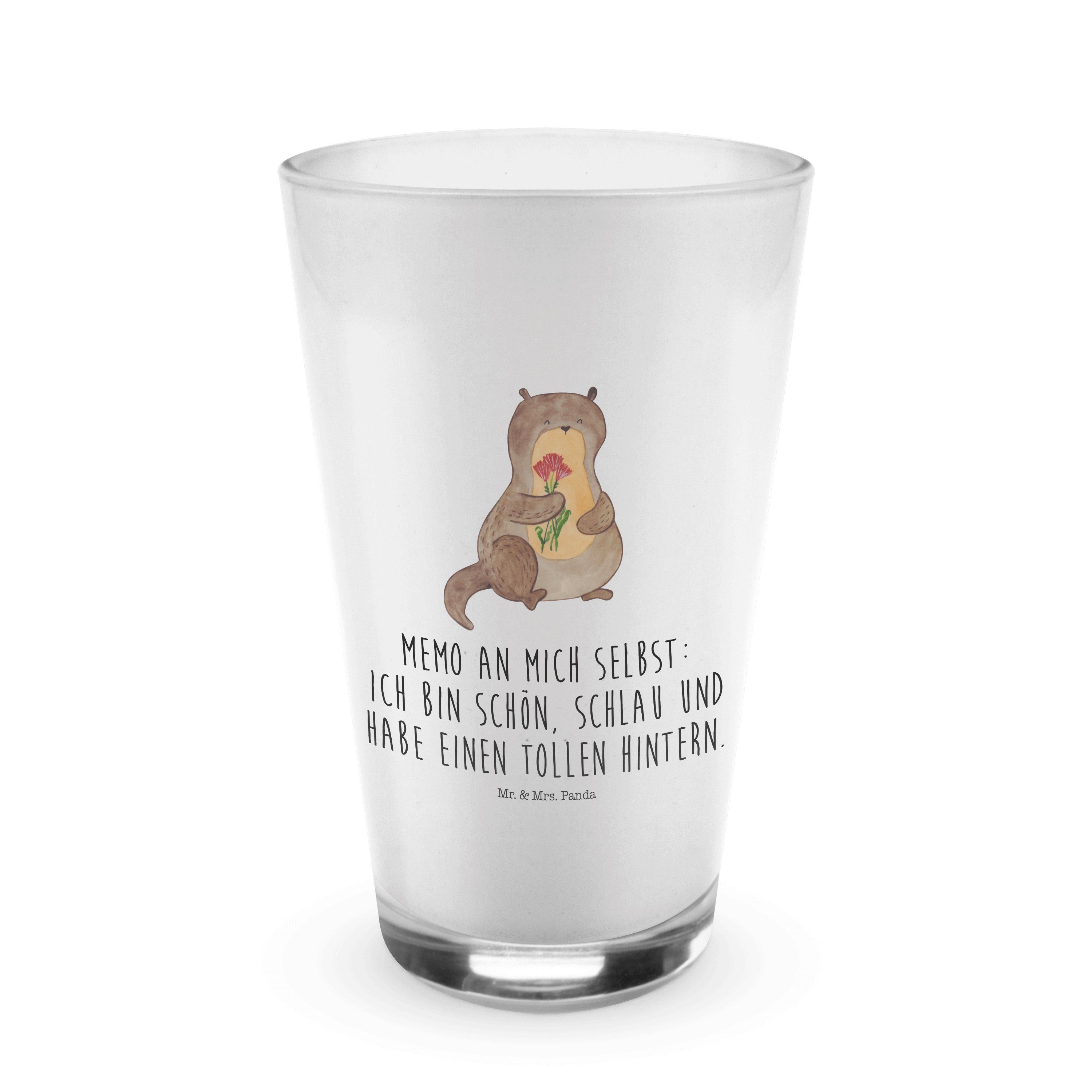 Mr. & Mrs. Panda Glas Otter Blumenstrauß - Transparent - Geschenk, niedlich, Latte Macchiat, Premium Glas