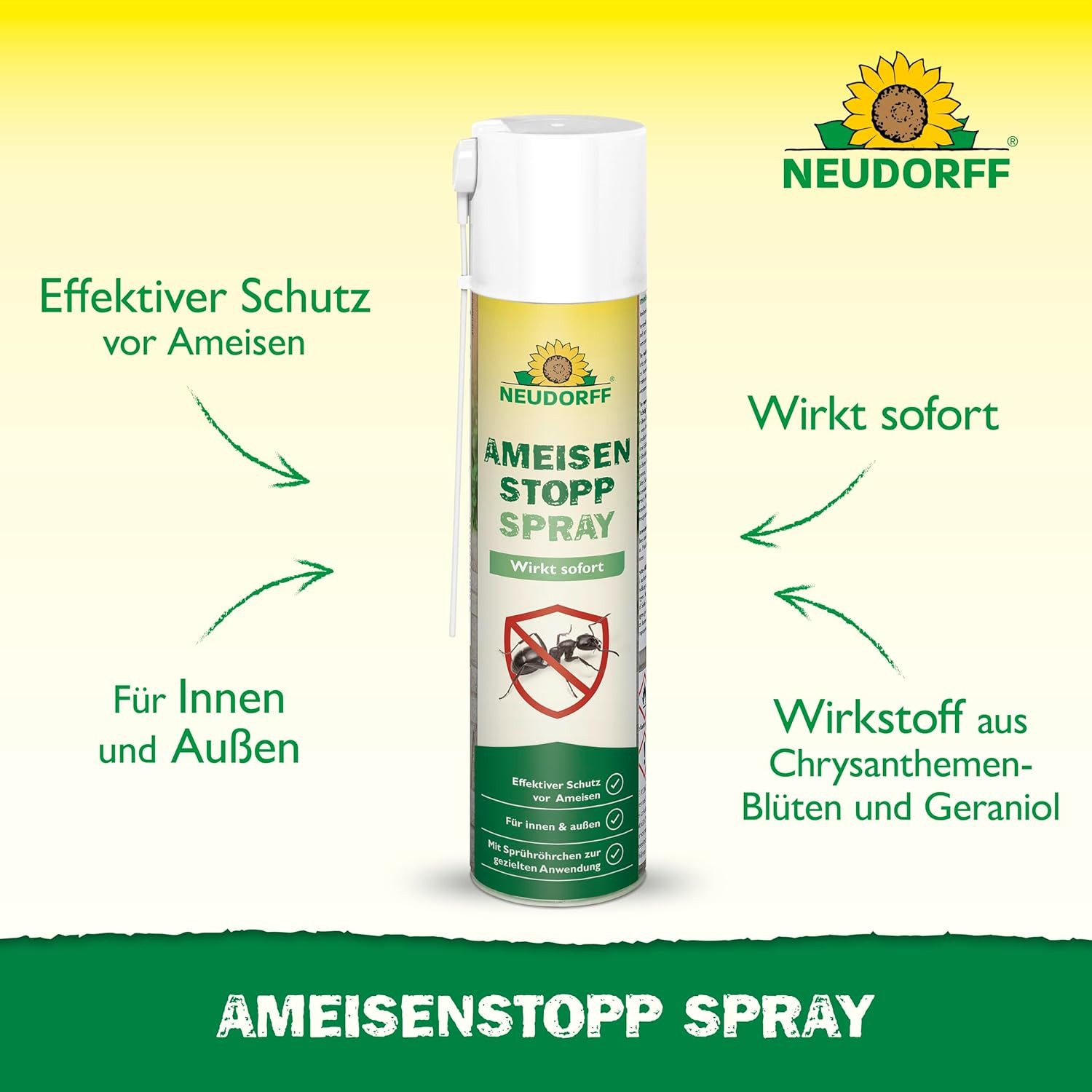 Neudorff Tierabwehrspray Neudorff AmeisenStopp Spray Ameisenspray für Innen und Außen, 300 ml, 1-St., gebrauchsfertiges Spray