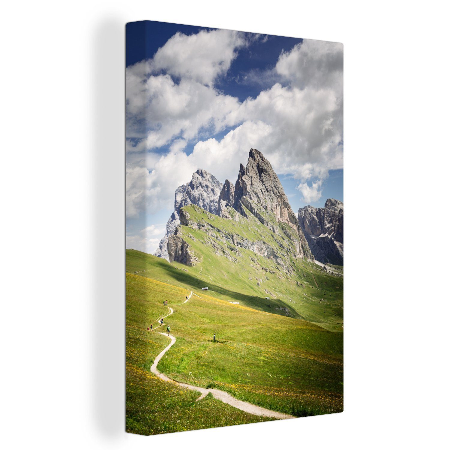 OneMillionCanvasses® Leinwandbild Schmaler Wanderweg führt zu den Gipfeln der Dolomiten, (1 St), Leinwandbild fertig bespannt inkl. Zackenaufhänger, Gemälde, 20x30 cm | Leinwandbilder
