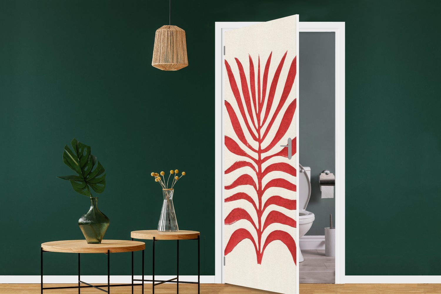 St), Tür, Abstrakt, - bedruckt, 75x205 cm für Fototapete Blätter Türaufkleber, (1 Pflanze Rot MuchoWow - Matt, Türtapete -
