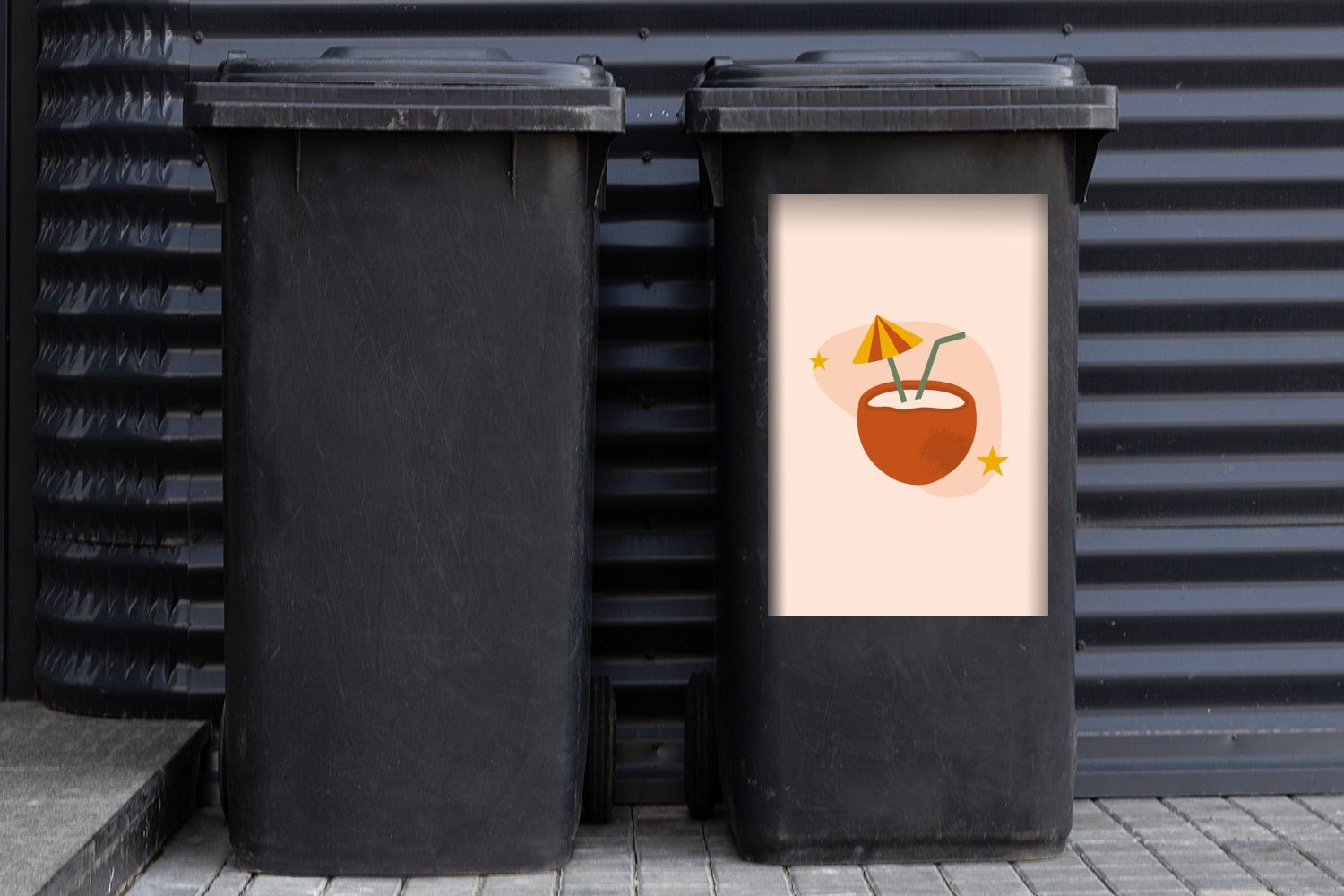 MuchoWow Wandsticker Kokosnuss - Sticker, Abfalbehälter Mülltonne, - Cocktail St), Container, Mülleimer-aufkleber, (1 Sommer