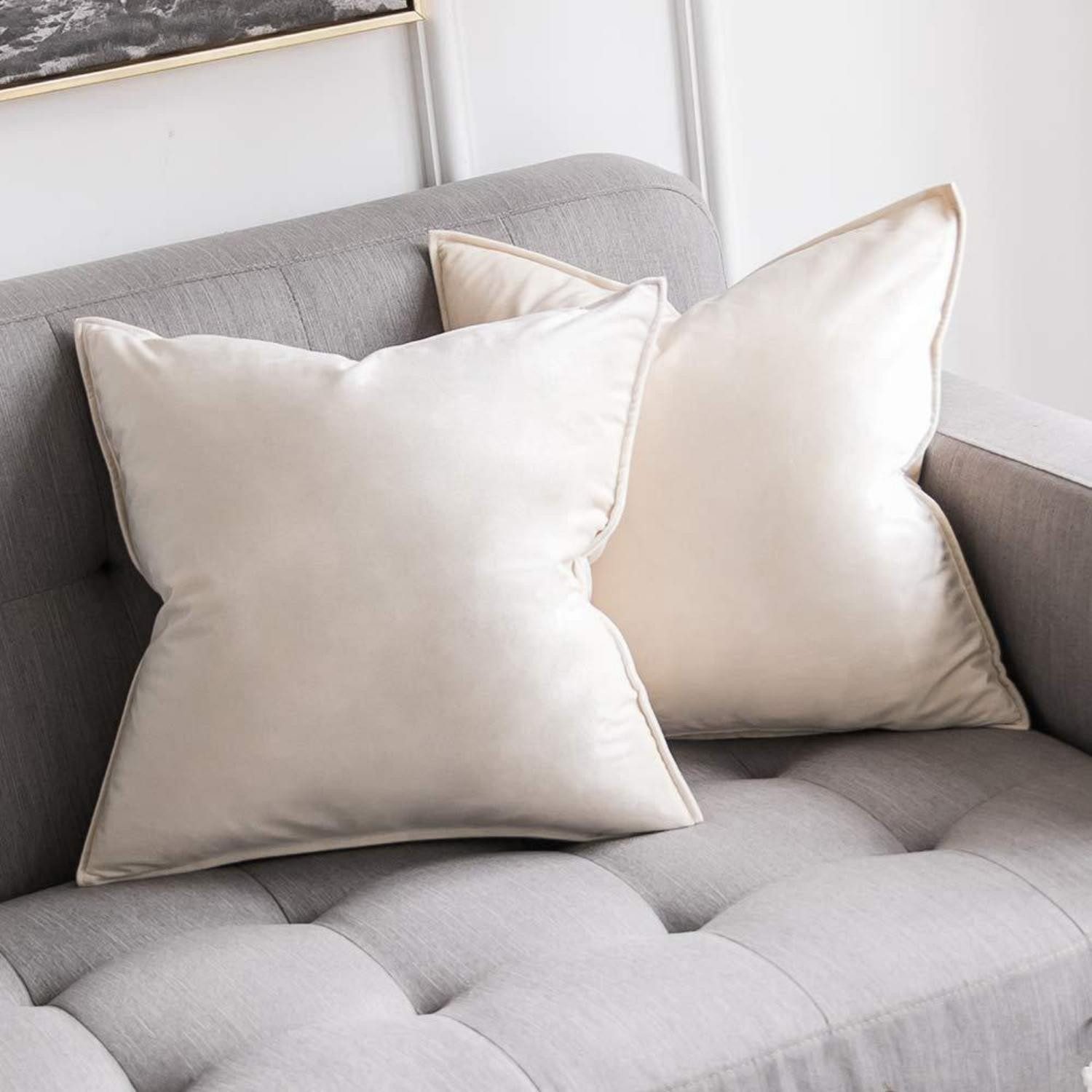 LuxusKollektion Kissenbezüge Samt Kissenbezug 45x45 Creme Weiss 2er Set, (2 Stück)
