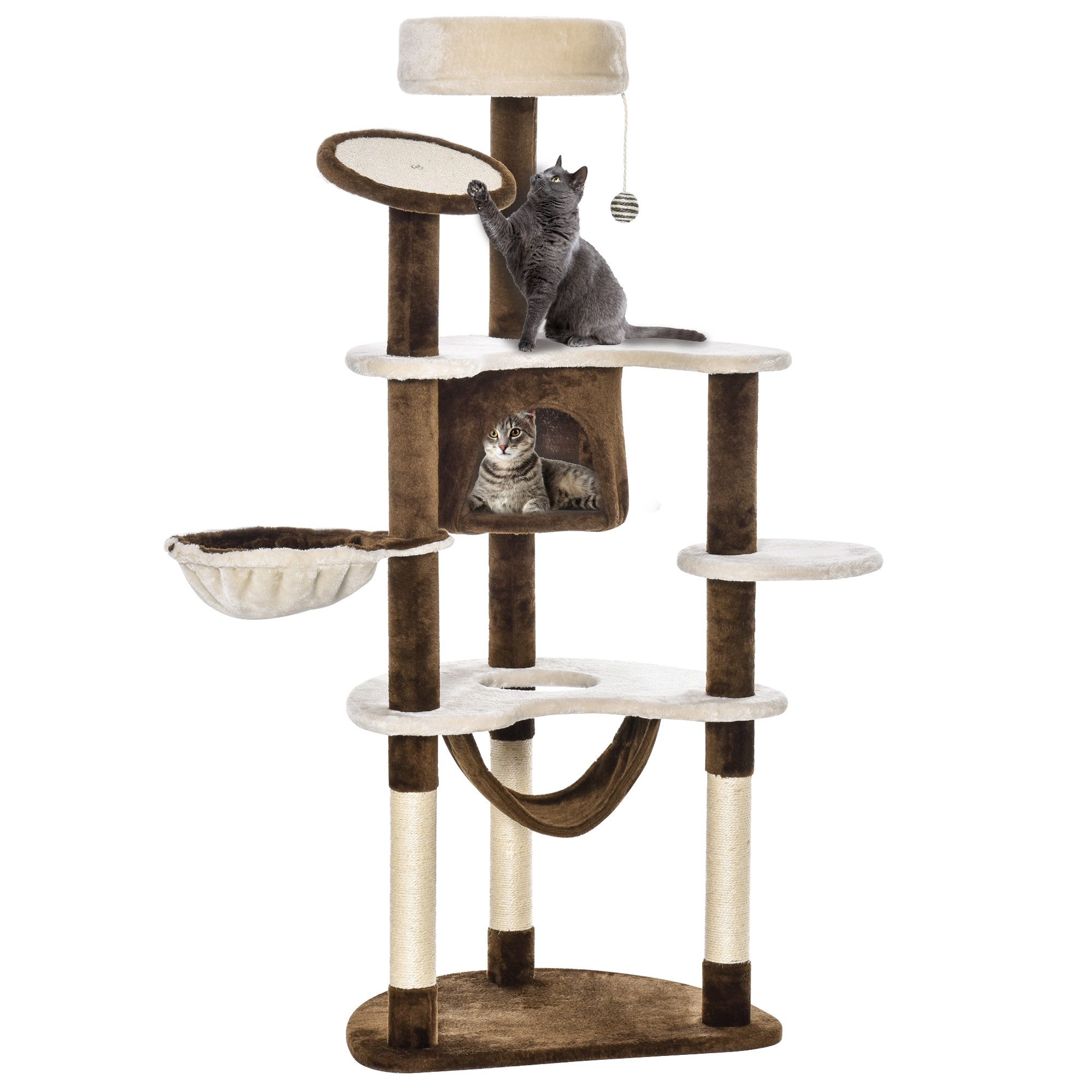 Kratzbaum Katzenbaum 153H cm mit Katzenhöhle Hängematte Kletterbaum