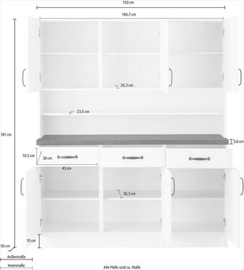 wiho Küchen Küchenbuffet Erla 150 cm breit mit Kassettenfront