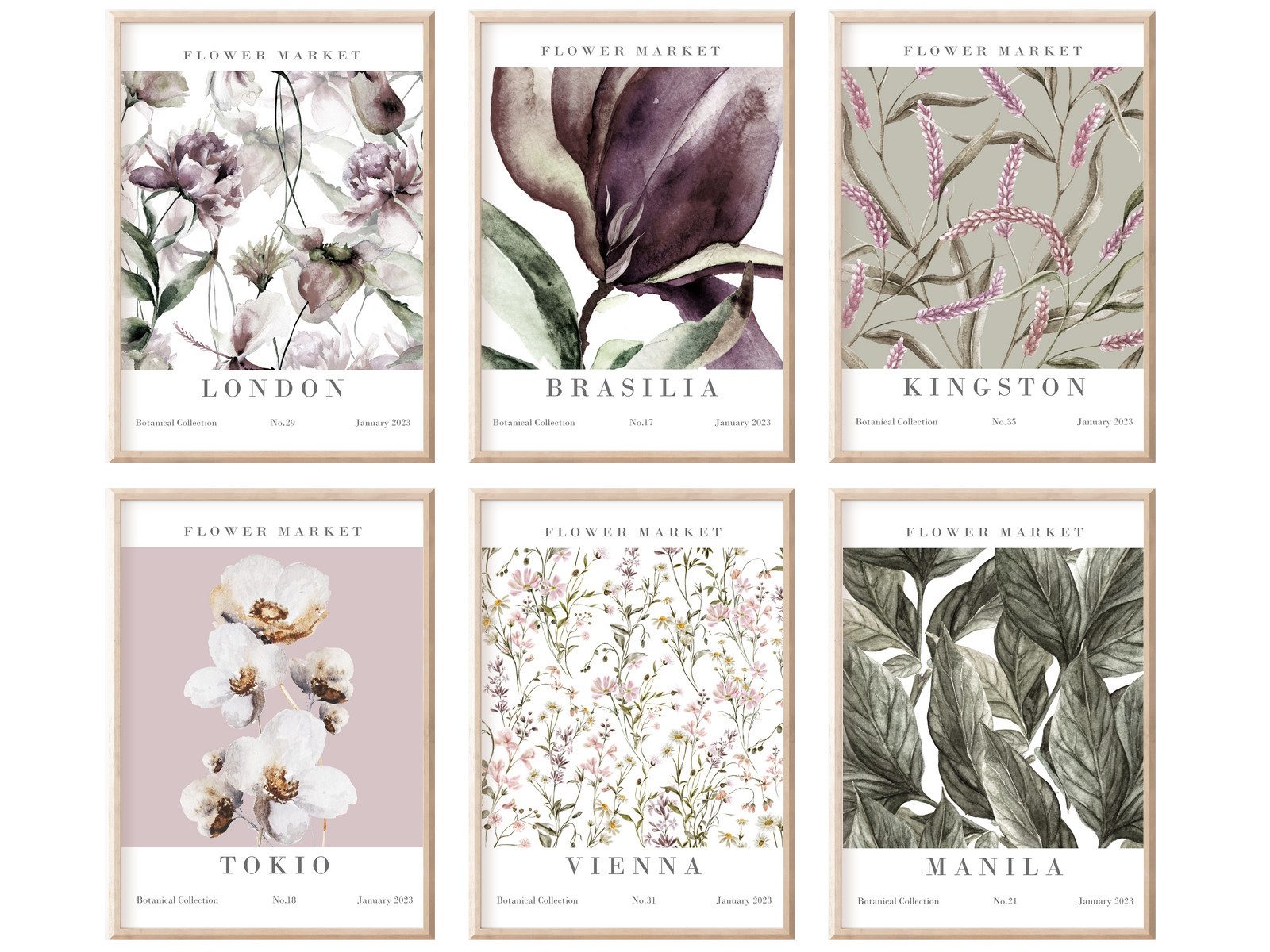 homestyle-accessoires Poster Bilder Bilderset Wandbilder FLOWER MARKET ROSÉ 6er Set, - OHNE BILDERRAHMEN - Sorgfältige & sichere Verpackung