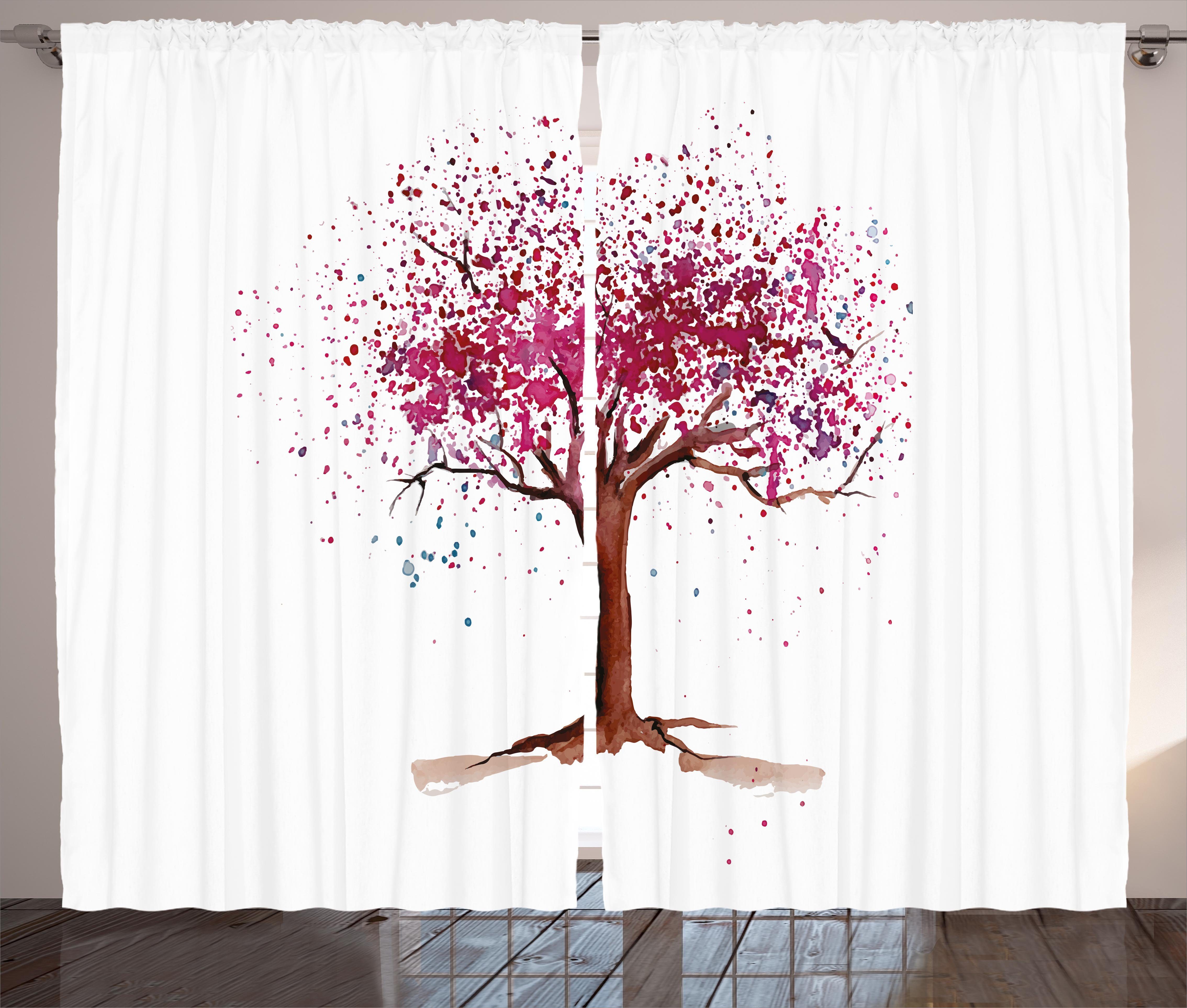 Gardine Schlafzimmer Kräuselband Vorhang mit Schlaufen und Haken, Abakuhaus, Blumen Blossom Buds Sakura Baum