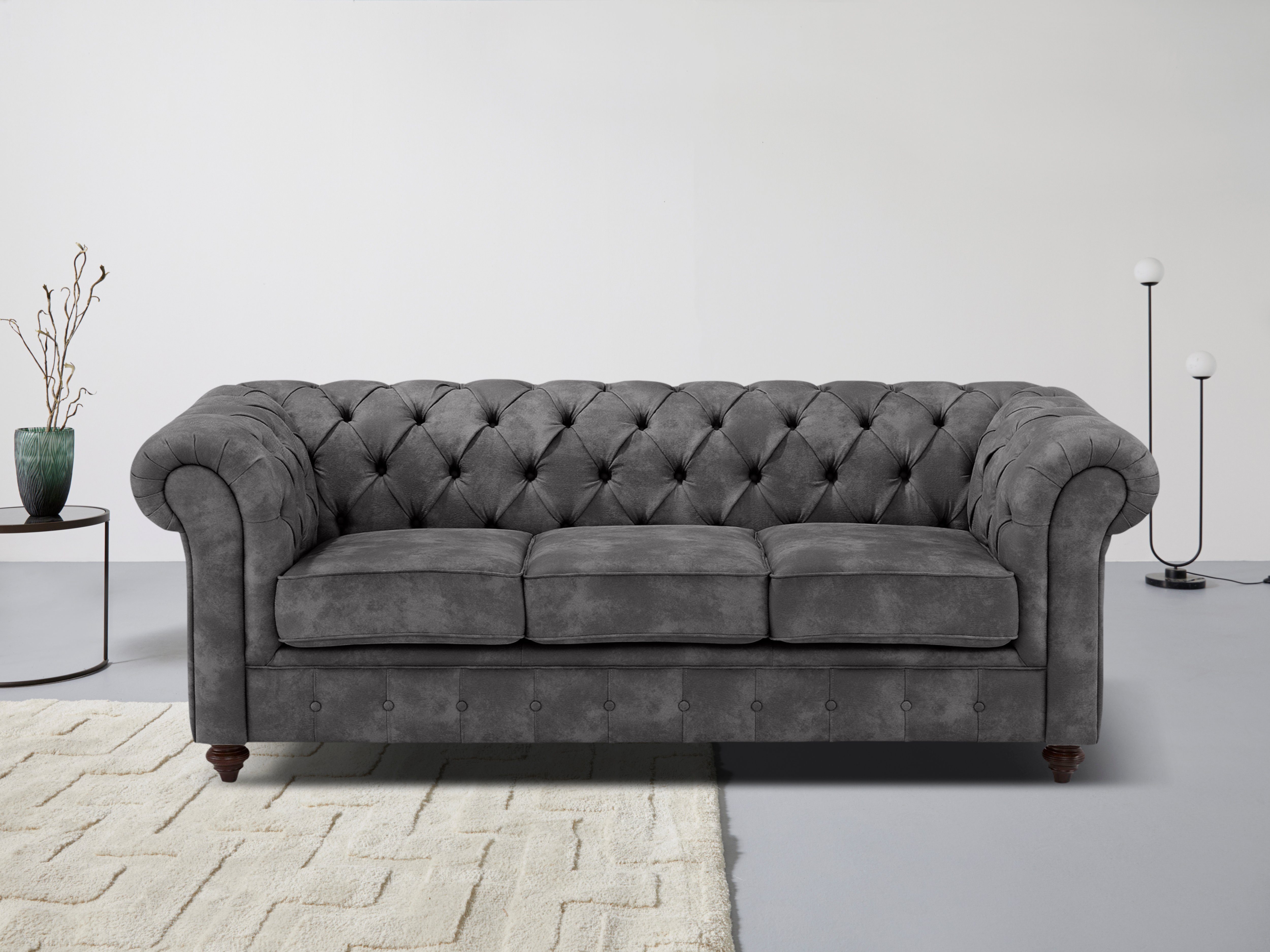 Home affaire Chesterfield-Sofa Chesterfield 3-Sitzer B/T/H: 198/89/74 cm, mit hochwertiger Knopfheftung, auch in Leder