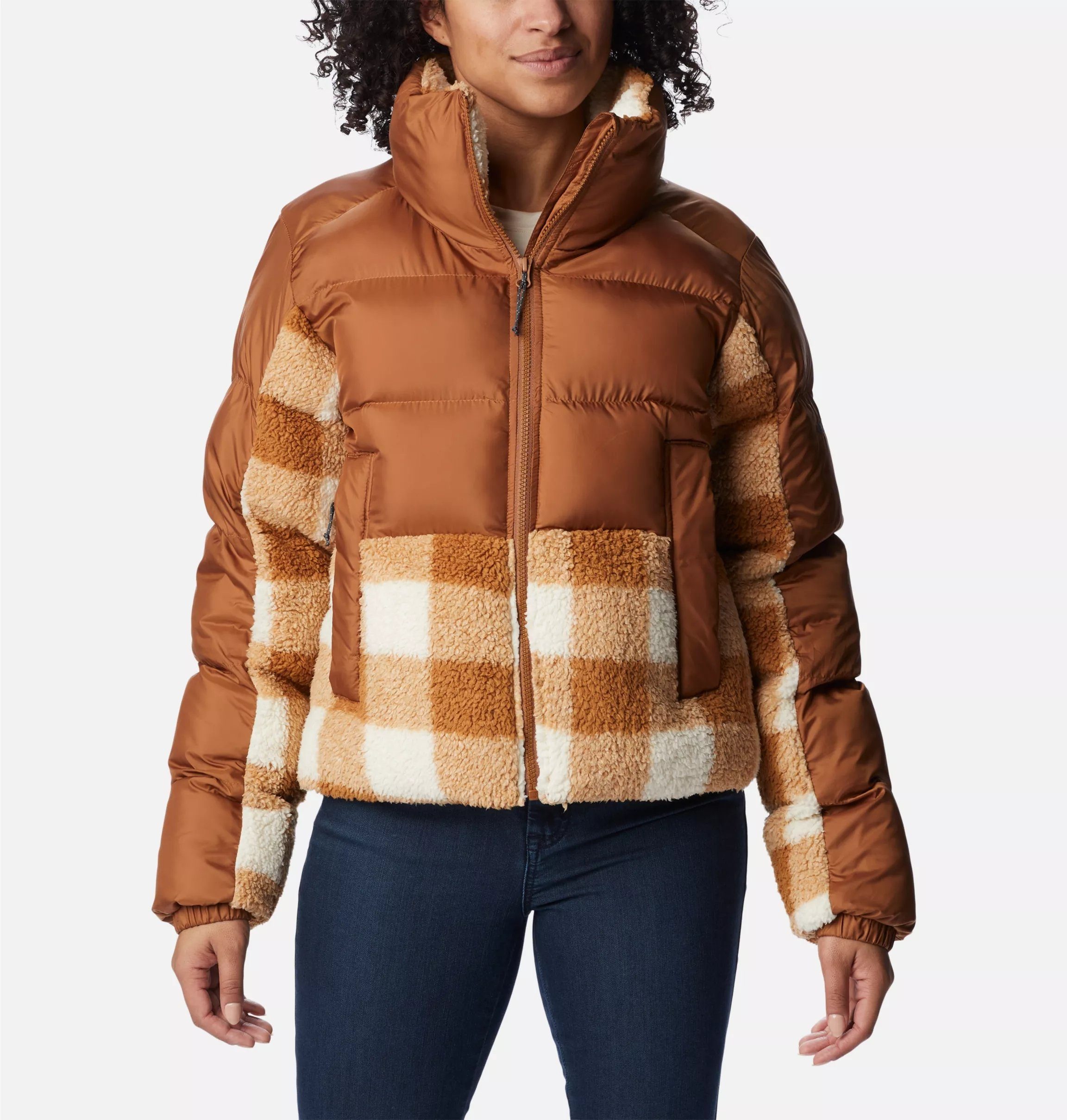 Columbia Winterjacke Columbia / Brown Point Puffer Camel Brown Sherpa Leadbetter Hybrid Check Jacket Camel