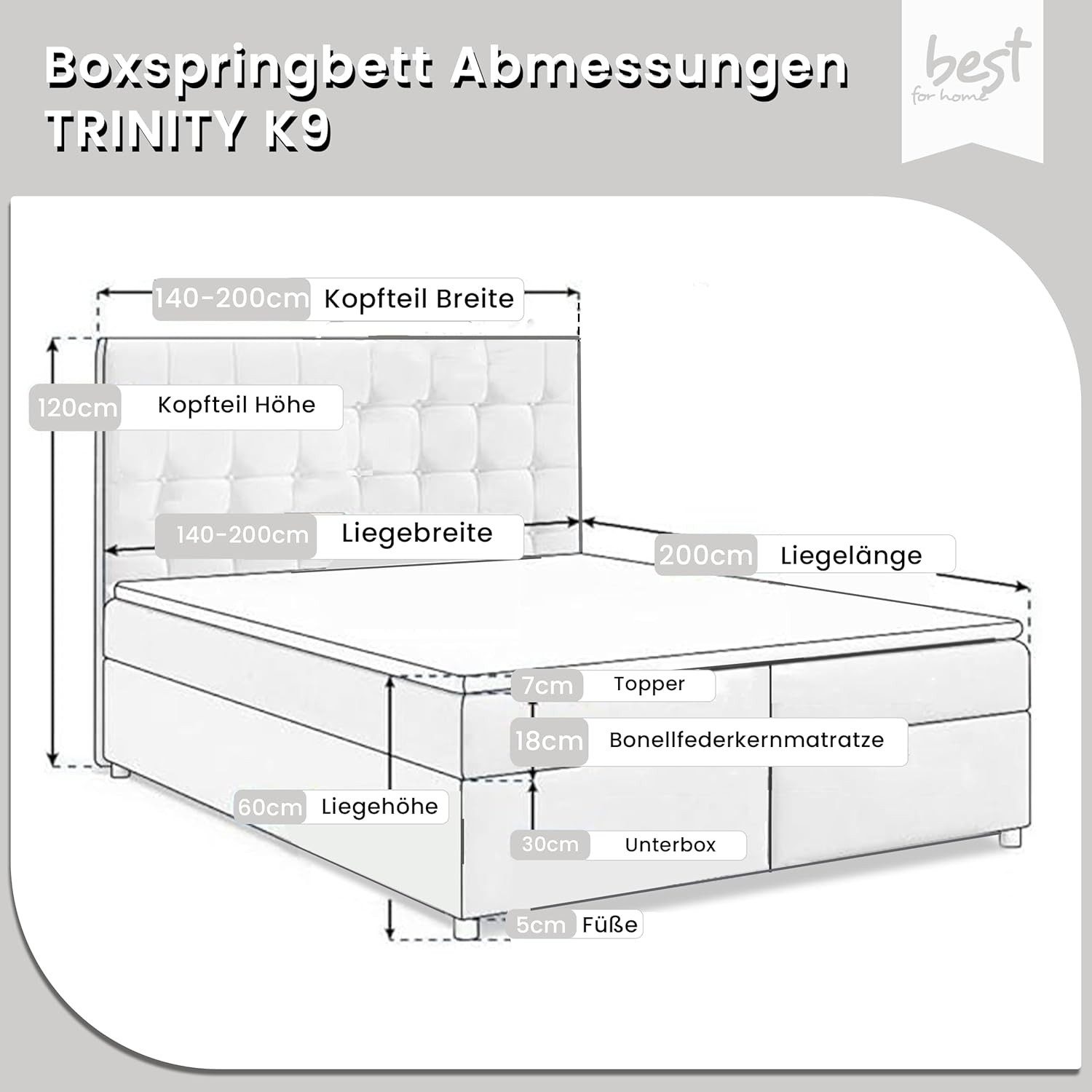 Best for Home Boxspringbett mit Bettkasten Trinity K-9 Bonellfederkern inkl günstig online kaufen