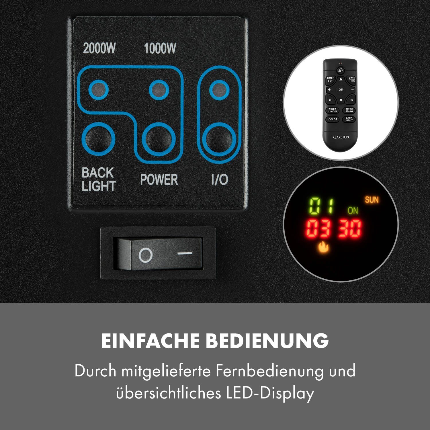 Heizung Heater Klarstein LED Indoor Elektrokamin Elektrischer 2000W Kamin Basel Baseline,