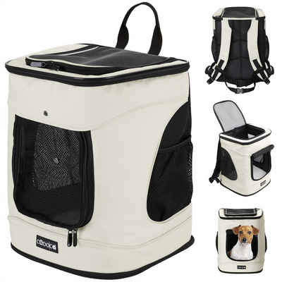 Cadoca Tiertransporttasche, Hunderucksack bis 12kg hoher Tragekomfort Kurzleine verstellbare Gurte Haustiertragetasche Katze Rucksack beige