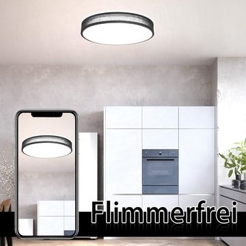 Nettlife LED Panel Schwarz Runde decklampe mit Stoffschirm 38 cm, dimmbar mit Fernbedienung, LED fest integriert, Warmweiß, Neutralweiß, Kaltweiß, für Wohnzimmer Schlafzimmer Küche Flur