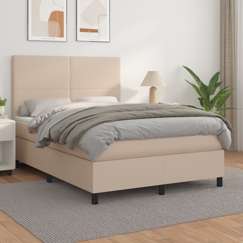 Bett Boxspringbett Kunstleder Cappuccino-Braun 193x144x118/128 cm