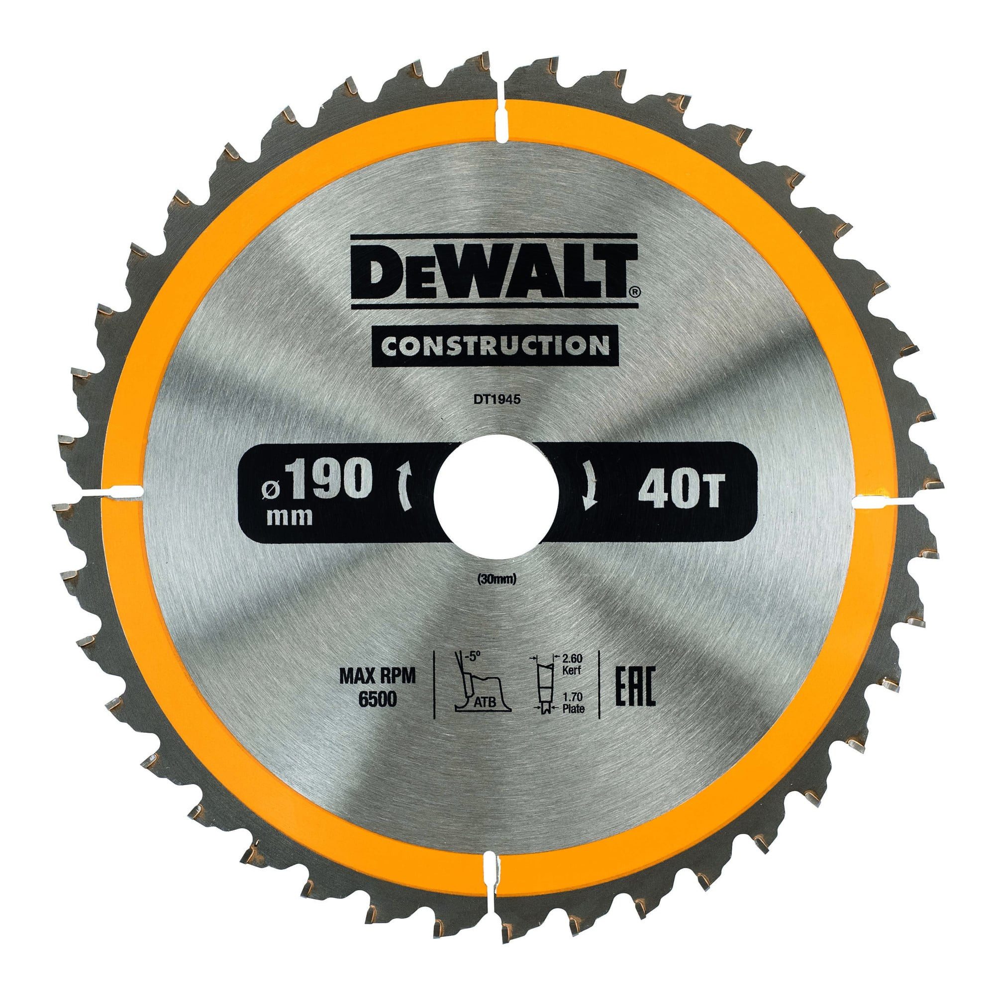 DeWalt Kreissägeblatt DEWALT Kreissägeblatt Handkreissäge 190/30 mm 40WZ DT1945-QZ