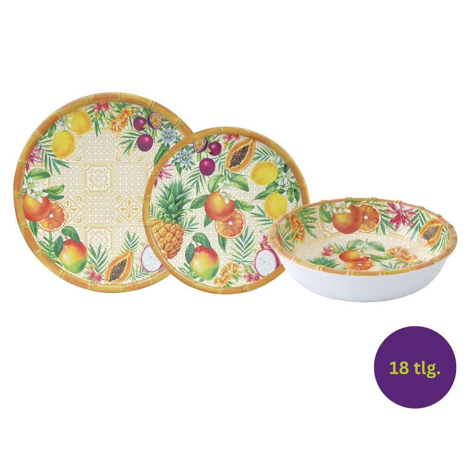 EasyLife Tafelservice Porto Rico, Melamin, Spülmaschinengeeignet, Mehrfarbig, Früchte, H: 2.5cm