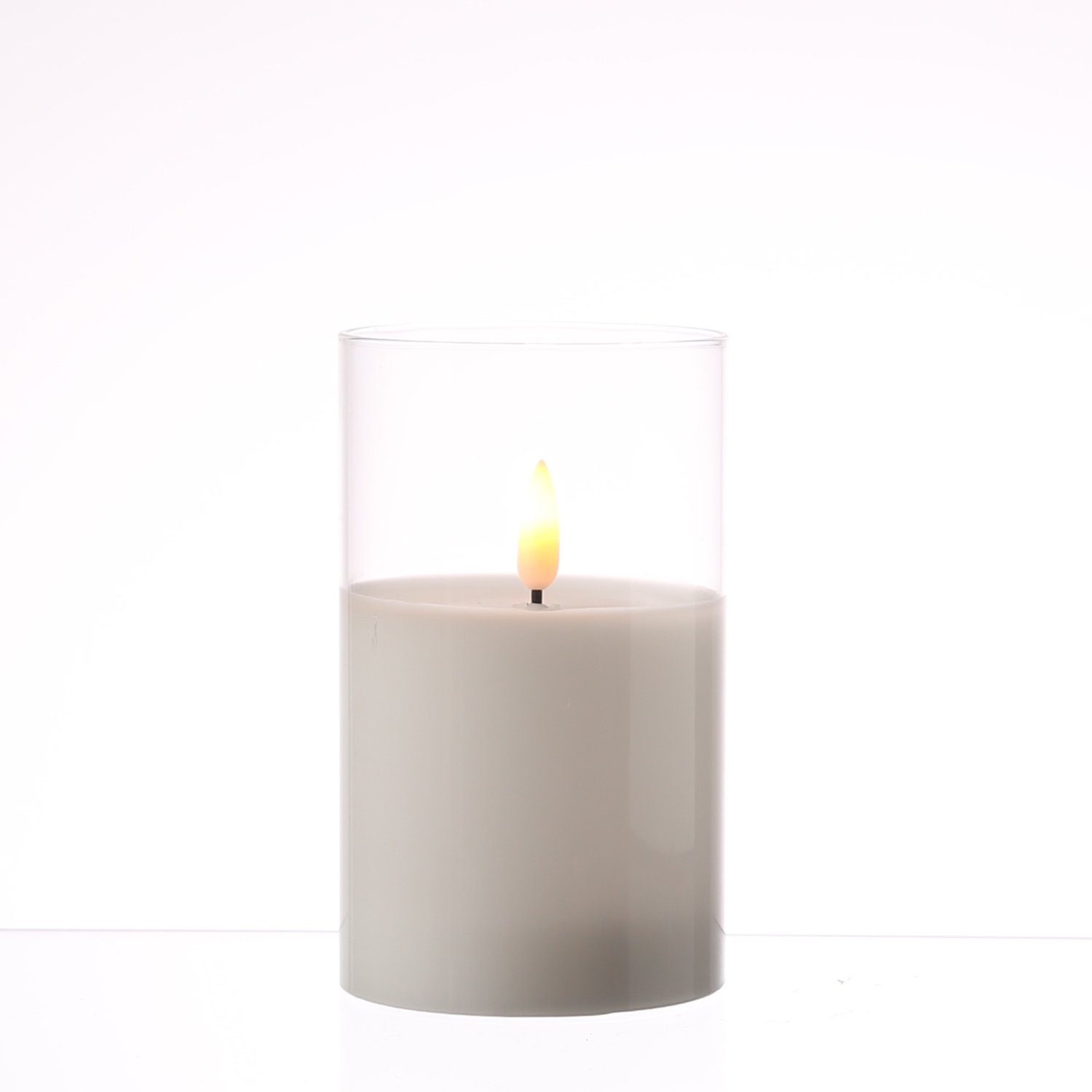 MARELIDA LED-Kerze LED Kerze im Glas Windlicht Echtwachs Timer H: 12,5cm D: 7,5cm weiß, LED Classic