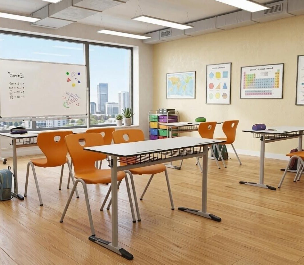 Xlmoebel Schreibtisch Ergonomisches Schulset in Grau mit orangefarbenem Stuhl (Schulset, 3-St., Schultisch mit Stuhl), Made in Europa
