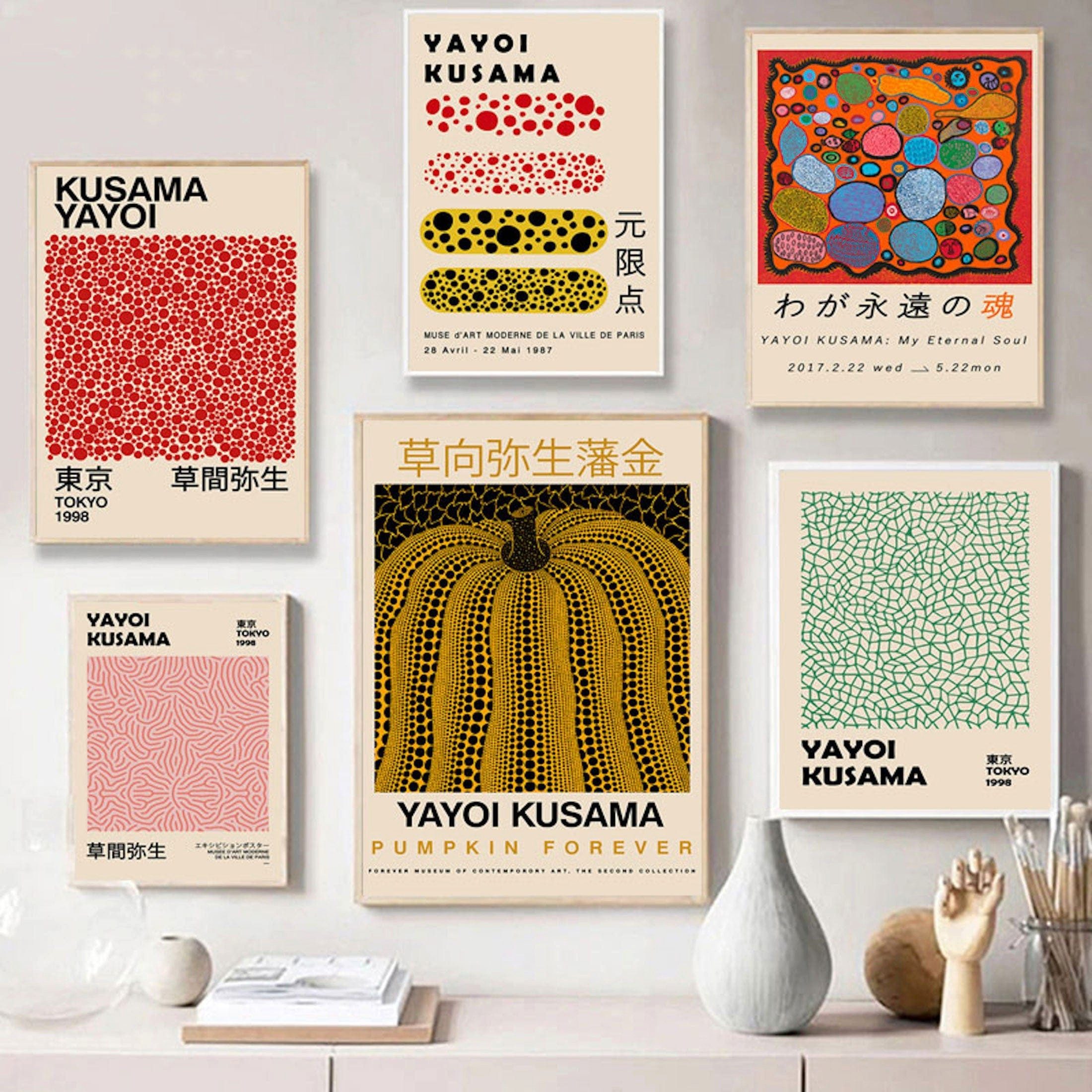 JUSTGOODMOOD Poster Japan Yayoi Kusama Kürbis Netzform Bilder Wohnzimmer Wandbilder Schlaf, E (1 St)