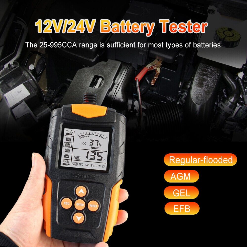 Hikity Auto Batterietester 12V Digital Diagnosegerät Akku Prüfer Testgerät Autobatterie-Ladegerät (Ladegerät-Diagnosetool, 12V 24V Autobatterie Tester)