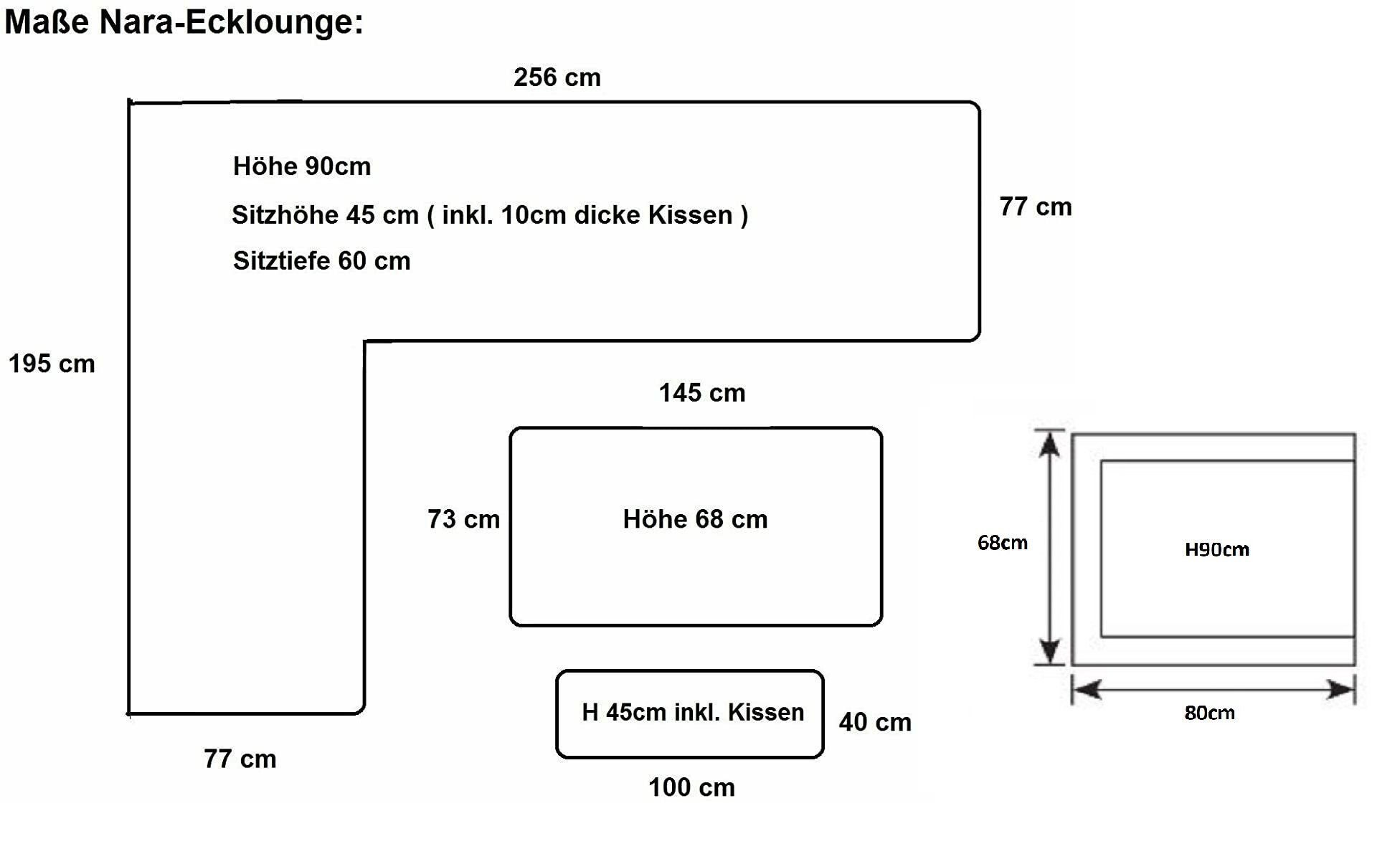 Gardissimo Gartenlounge-Set Nara Oak XL links / Gartenmöbelset / Nonwood Dining Lounge Set, (Set, 4-tlg., Alu, Ecklounge, Esstisch, Sessel, Bank, inkl. Auflagen), Dining Höhe, Liegefunktion, wetterfest