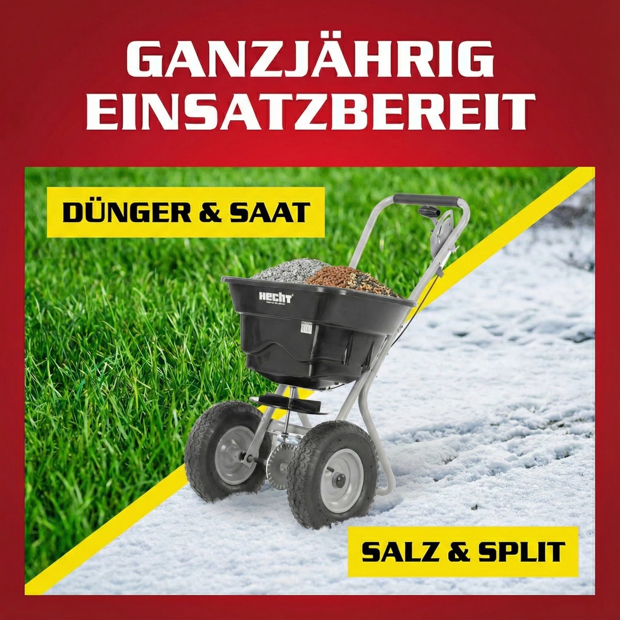 Hecht Streuwagen 229 mit Trichtersieb und Schutzabdeckung, 29,00 l Füllmenge, 3 m Streubreite, bis 36 kg Streugut, Universal