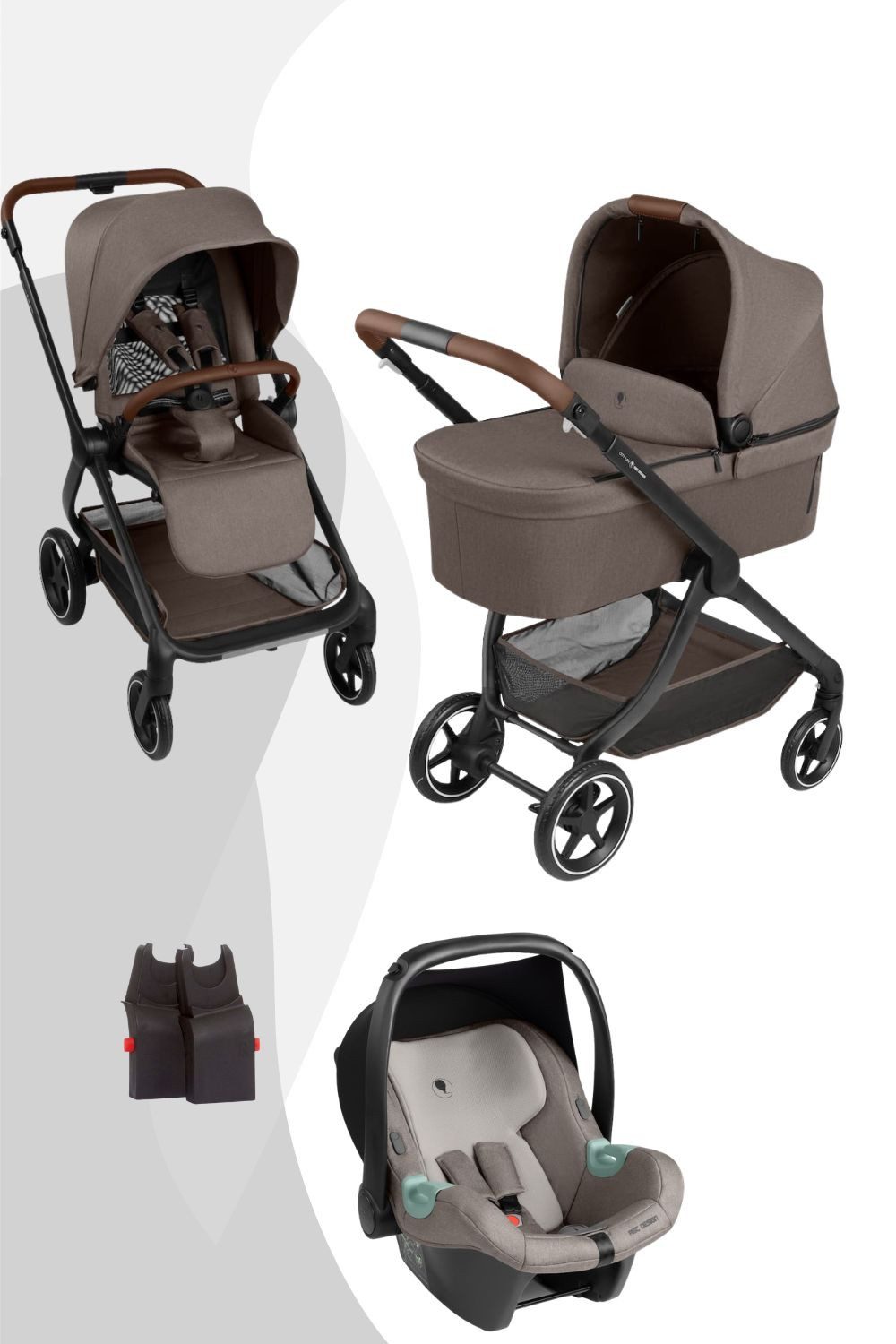 ABC Design Kombi-Kinderwagen ABC Design City Life 3in1 Set inkl. Tulip Babyschale, ab Geburt bis 4 Jahre; großer Einkaufskorb; Spiel- und Schutzbügel