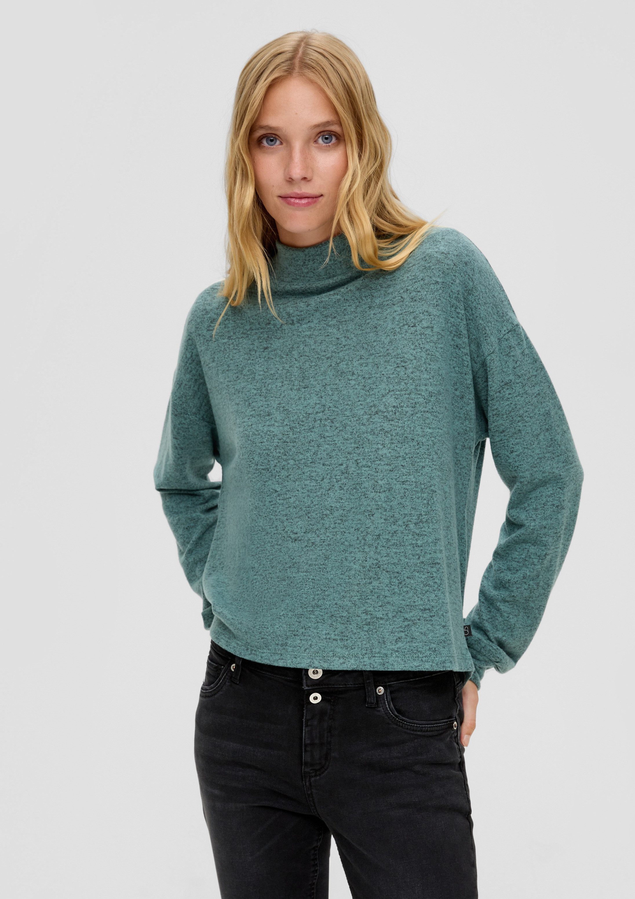 QS Langarmshirt T-Shirt Aufgerautes Longsleeve aus Viskosestretch