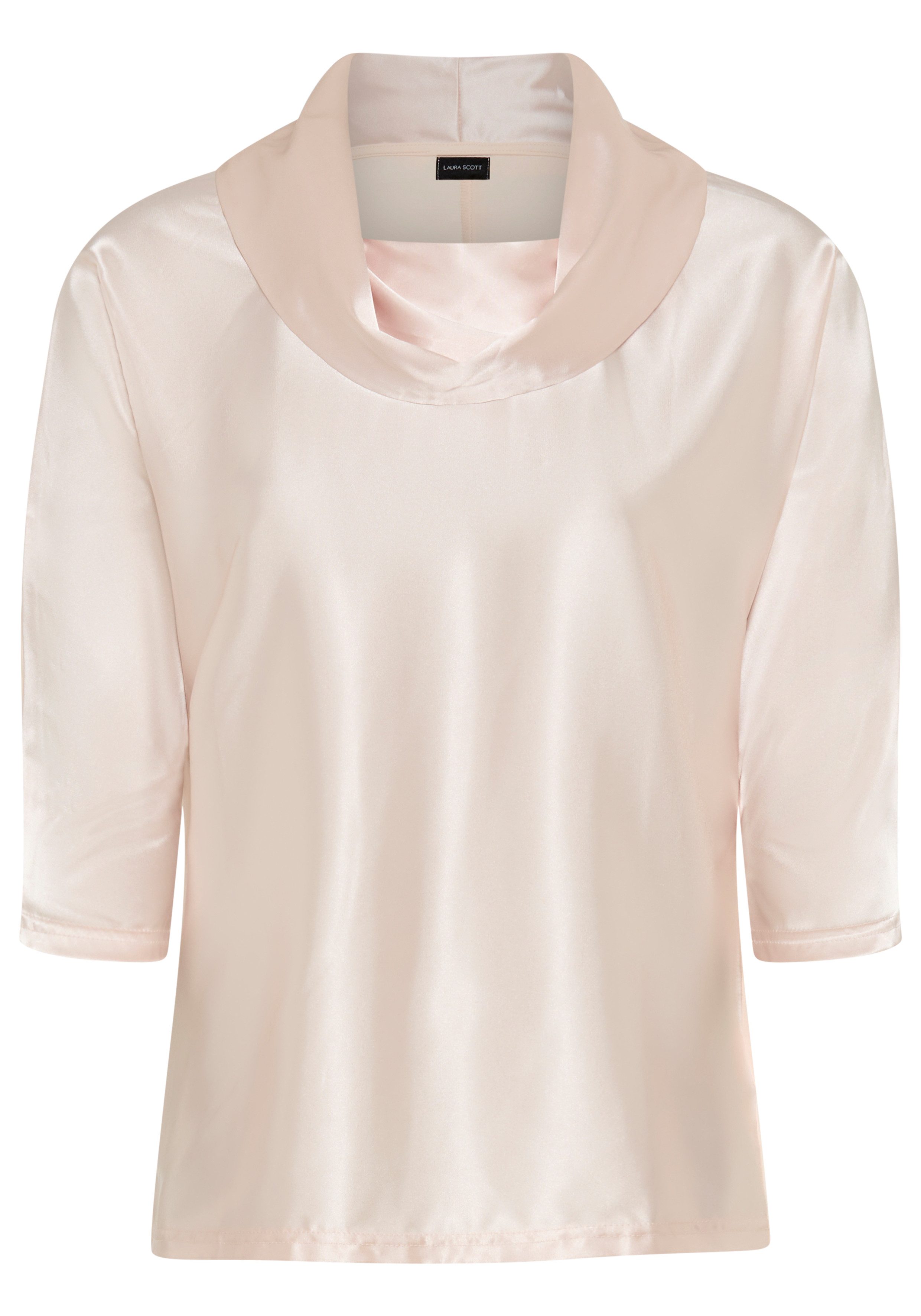 Laura Scott Shirtbluse aus Satin und Jersey, figurumspielende Passform, 3/4-Fledermausärmel