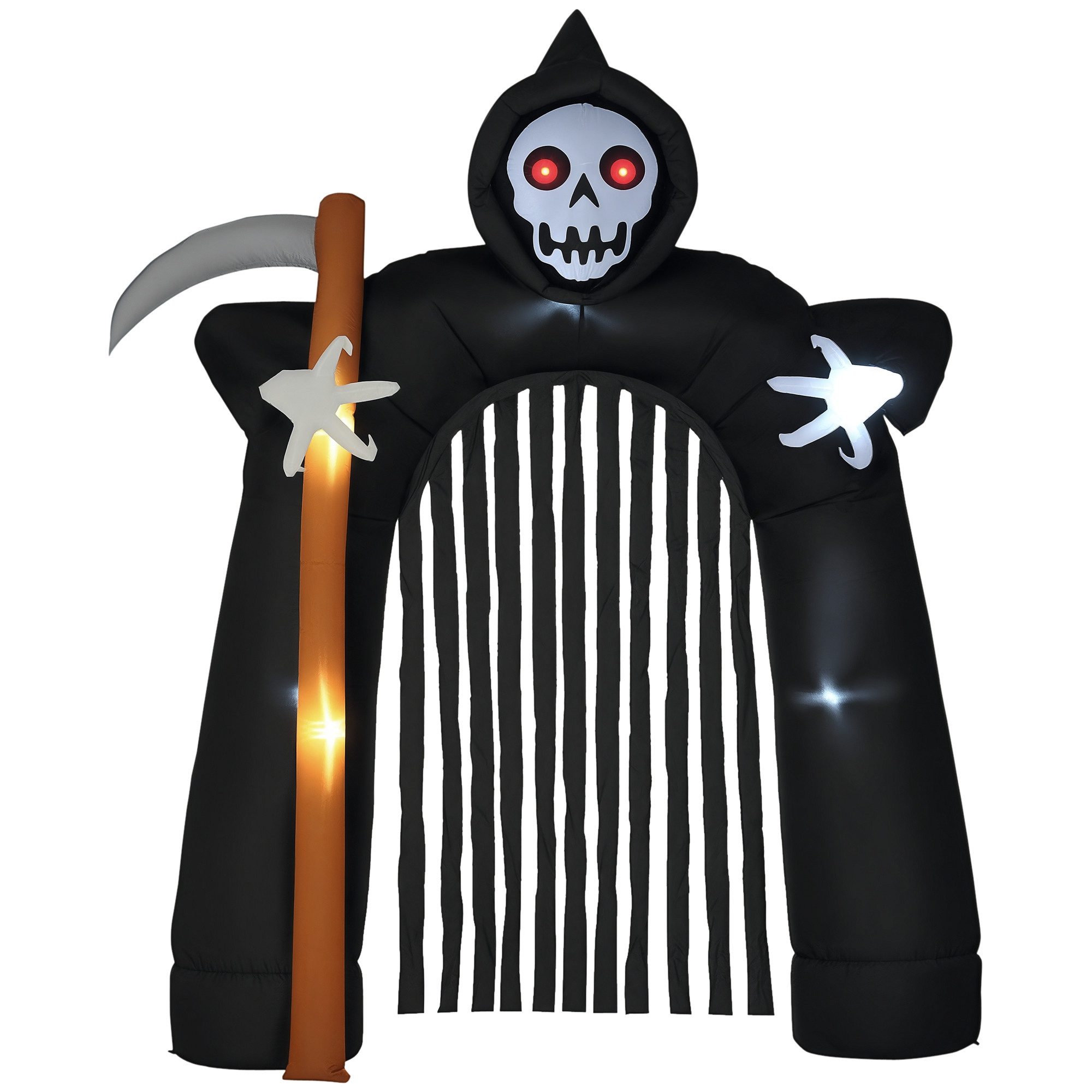HOMCOM Dekofigur Halloween aufblasbarer Sensenmann-Torbogen, LED-Beleuchtung (Partydekoration, 5 St., Halloween-Deko), Schwarz 230 x 65 x 285 cm