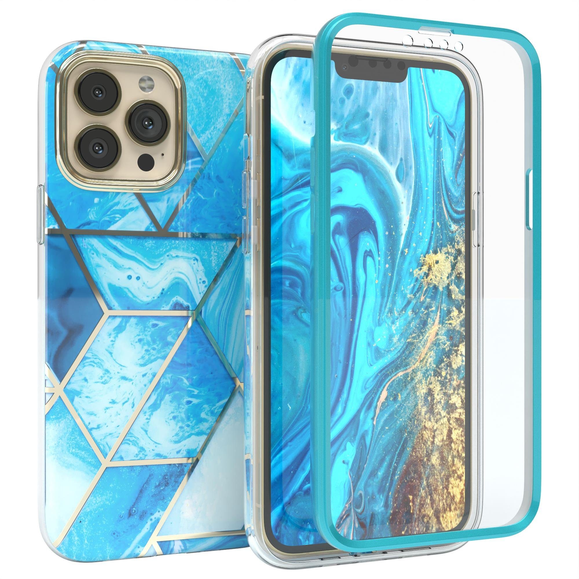 EAZY CASE Handyhülle IMD Fullcover Case für Apple iPhone 13 Pro Max 6,7 Zoll, Schutzfolie Schutzhülle mit Kameraschutz Komplettschutz Backcover Blau