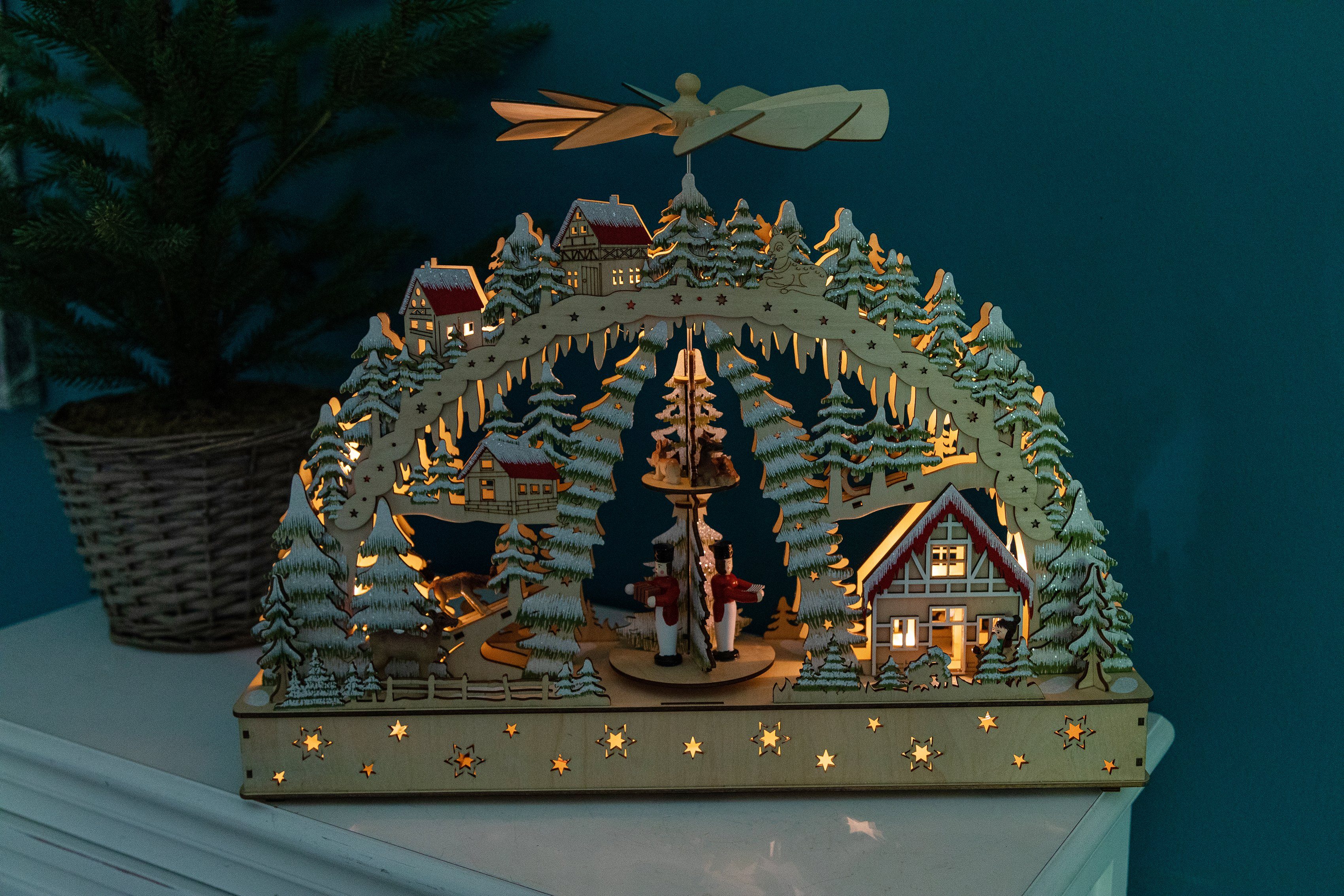 Weihnachtsdeko Accessoires cm Myflair ca. LED LED Möbel 38 Beleuchtung, mit & Holz, (1-tlg), aus Höhe Schwibbogen