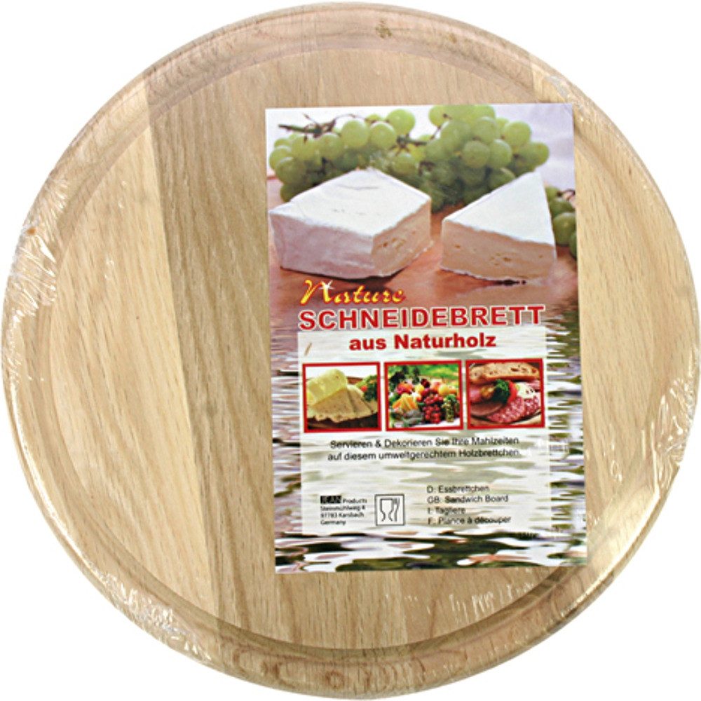 OSMA Werm Schneidebrett 4 x Frühstücksbrett Schneidebrett rund mit Saftrille 23cm aus Naturhol, Holz, (4-St)