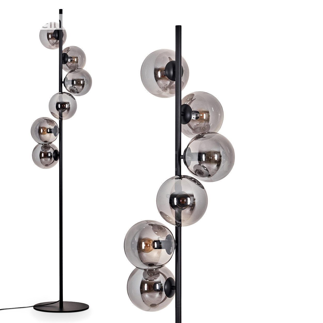 Stehlampe Stehlampe aus Metall/Glas in Schwarz/Rauchfarben